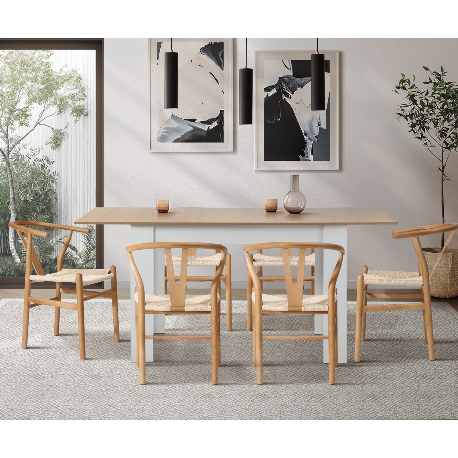 Oikiture Dining Chair Wooden Hans Wegner Chair Wishbone Chair Cafe Lounge Seat - Sunyee