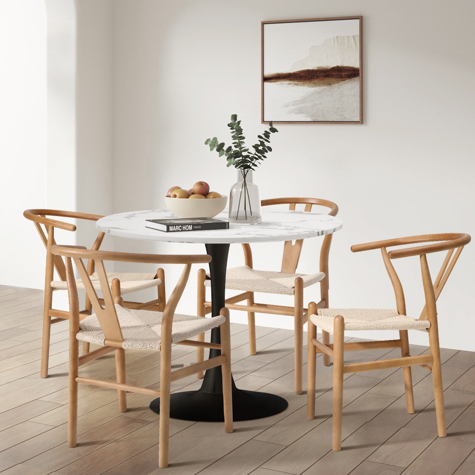 Oikiture Dining Chair Wooden Hans Wegner Chair Wishbone Chair Cafe Lounge Seat - Sunyee