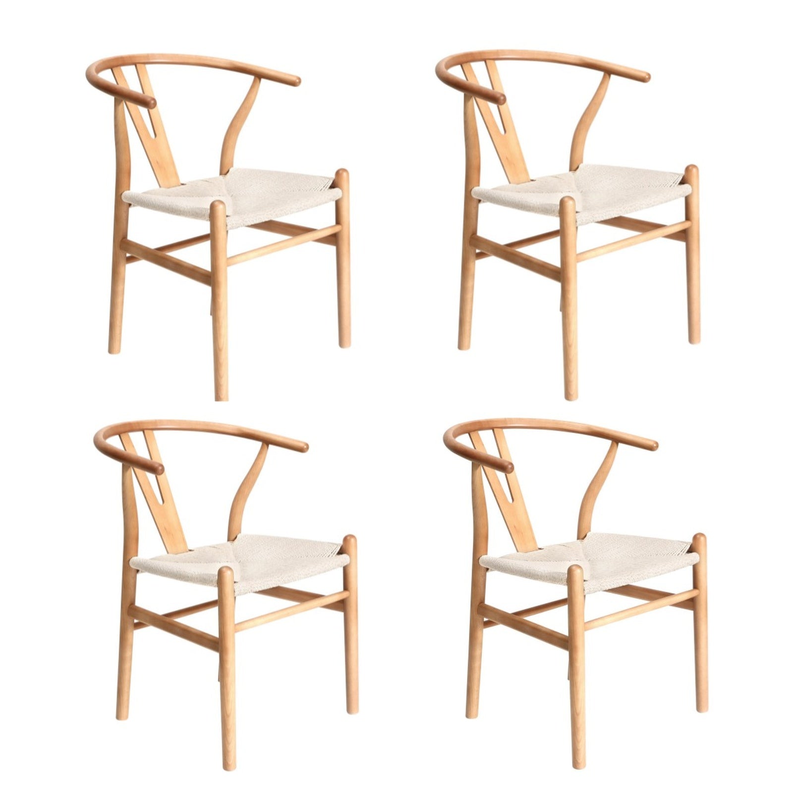 Oikiture 4x Dining Chair Wooden Hans Wegner Chair Wishbone Cafe Lounge Seat - Sunyee