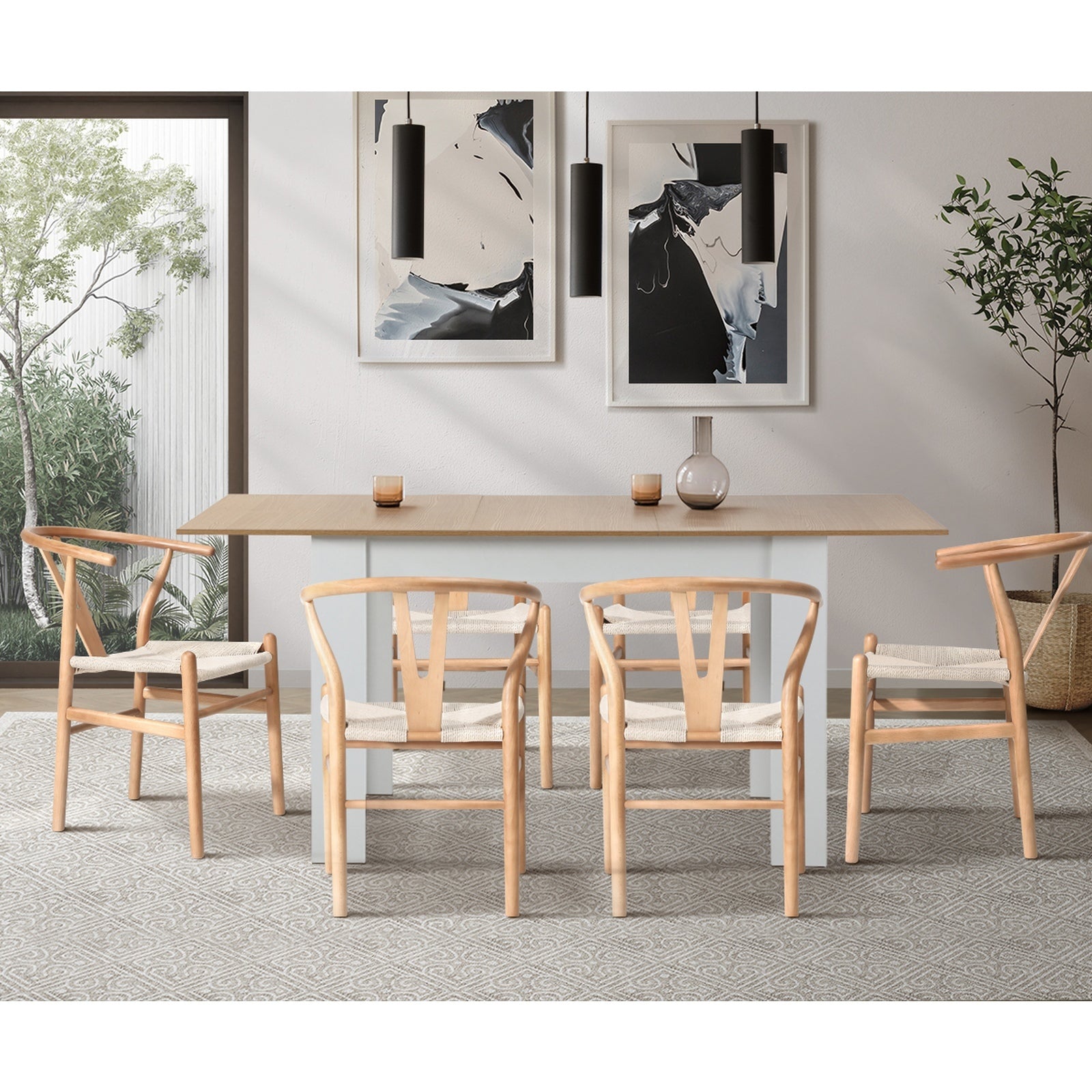 Oikiture 4x Dining Chair Wooden Hans Wegner Chair Wishbone Cafe Lounge Seat - Sunyee