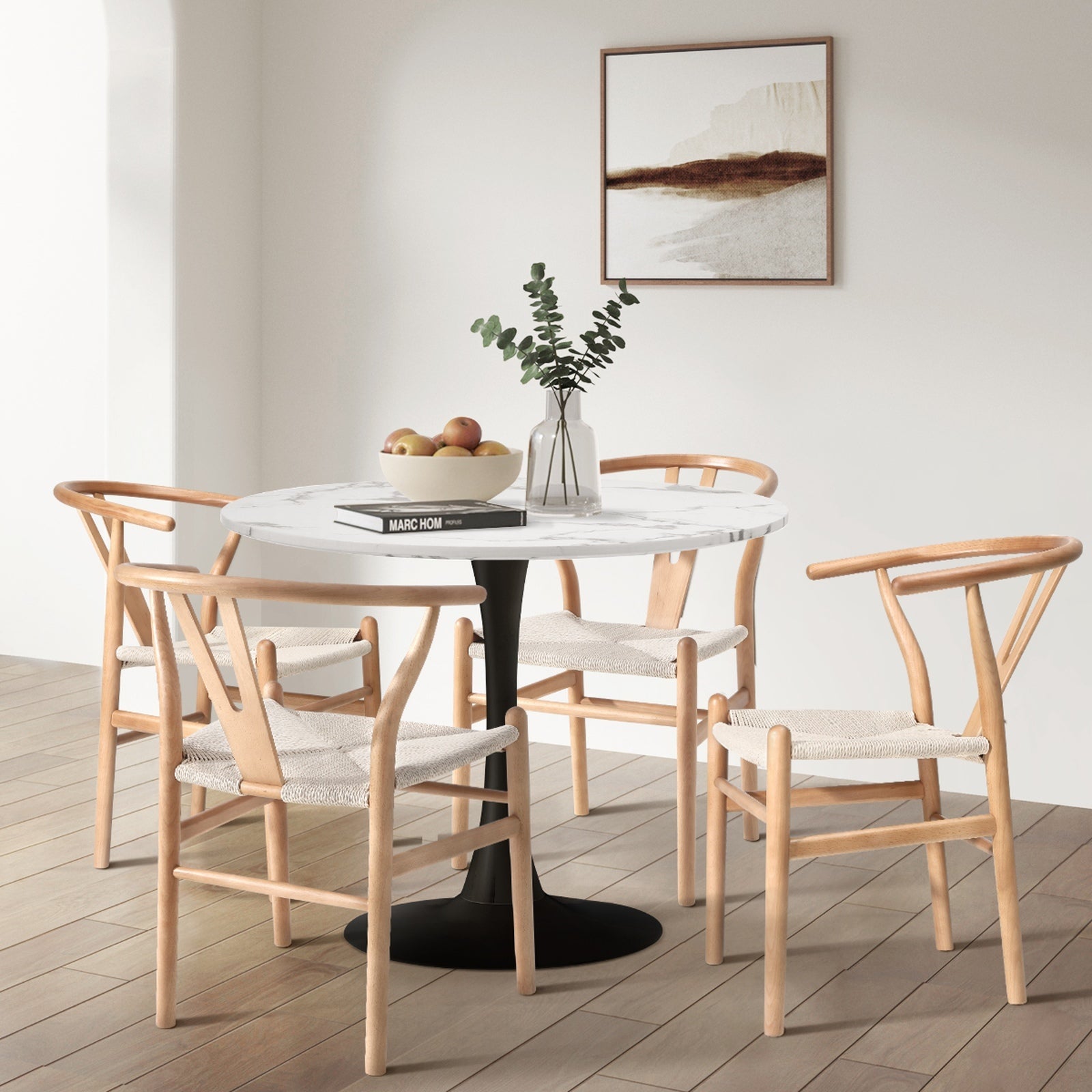 Oikiture 8x Dining Chair Wooden Hans Wegner Chair Wishbone Cafe Lounge Seat - Sunyee