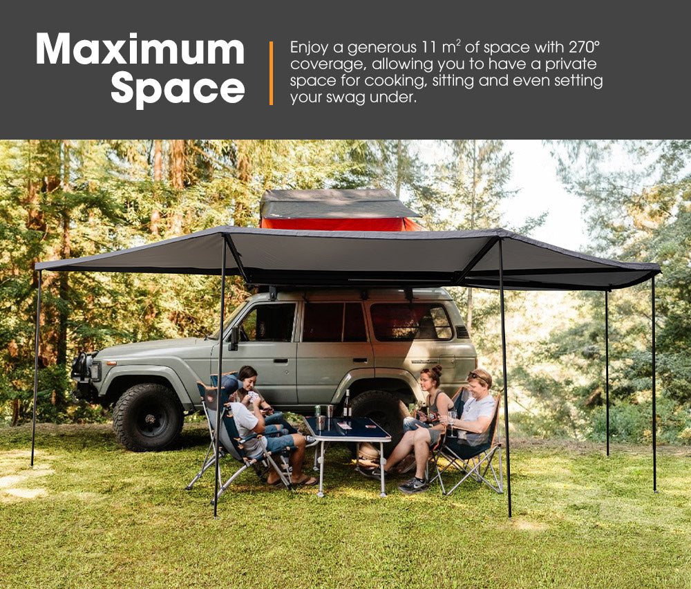 San Hima 270 Degree Free-Standing Awning With "L" Bracket 600D Double-Ripstop - Sunyee