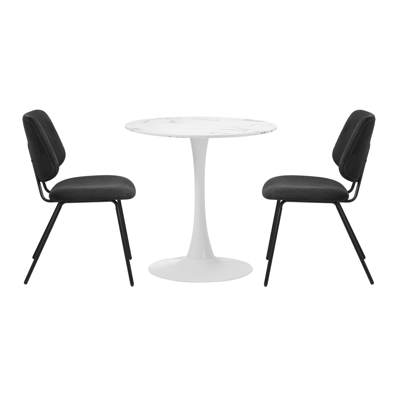 Oikiture Dining Table Set 60cm Round Dining Table and Chairs Black&White