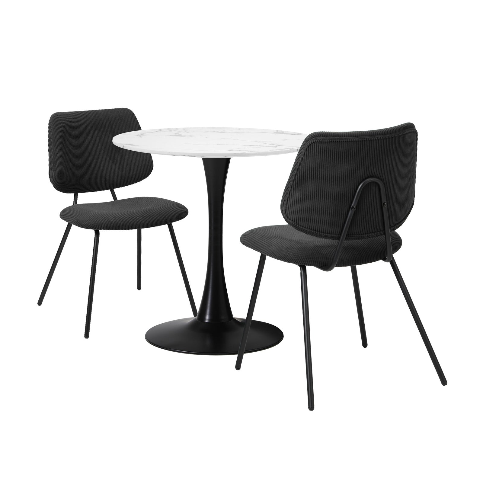 Oikiture Dining Table Set 60cm Round Dining Table and 2x Dining Chairs Black&White
