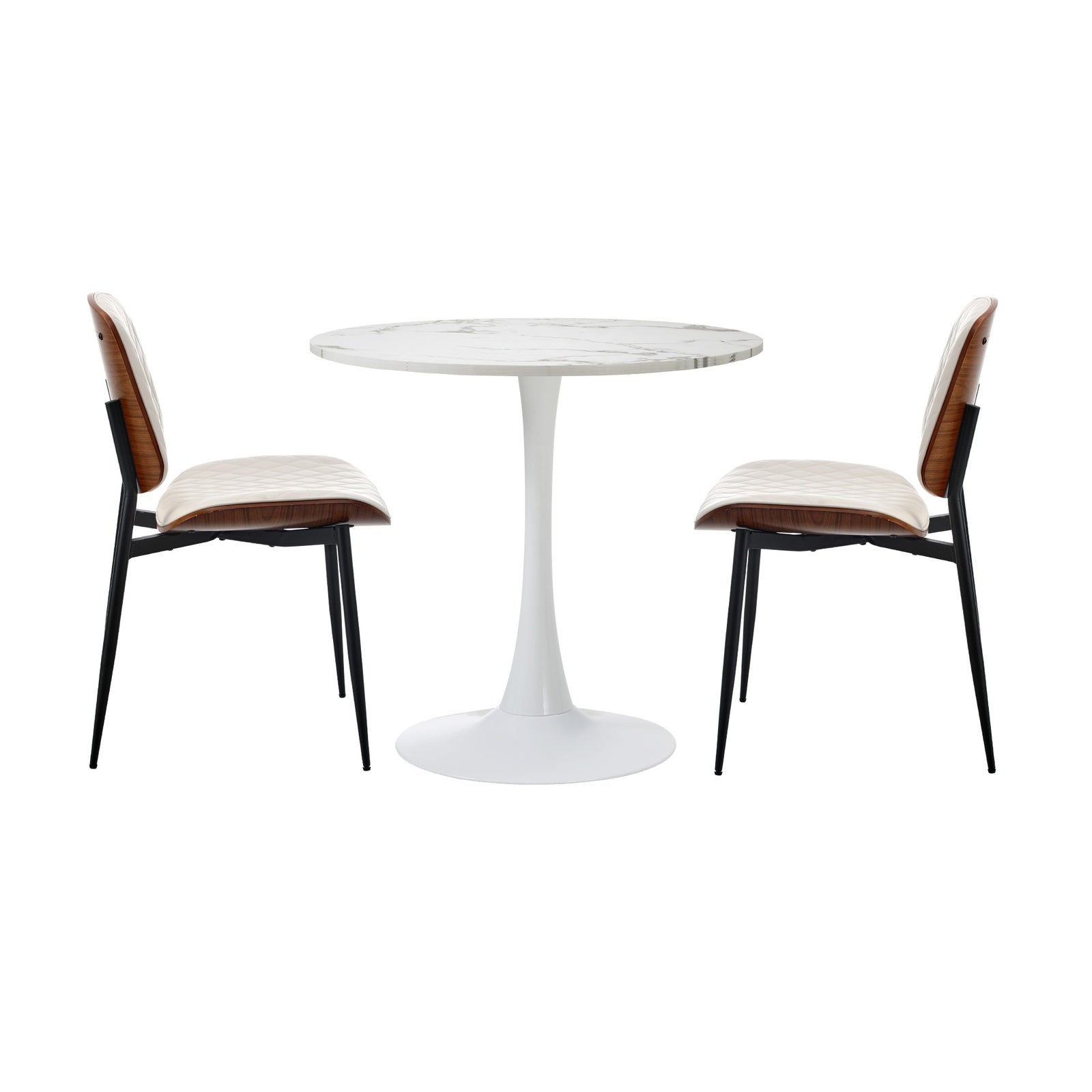 Oikiture Dining Table Set 60cm Round Dining Table and Chairs PU Leather White
