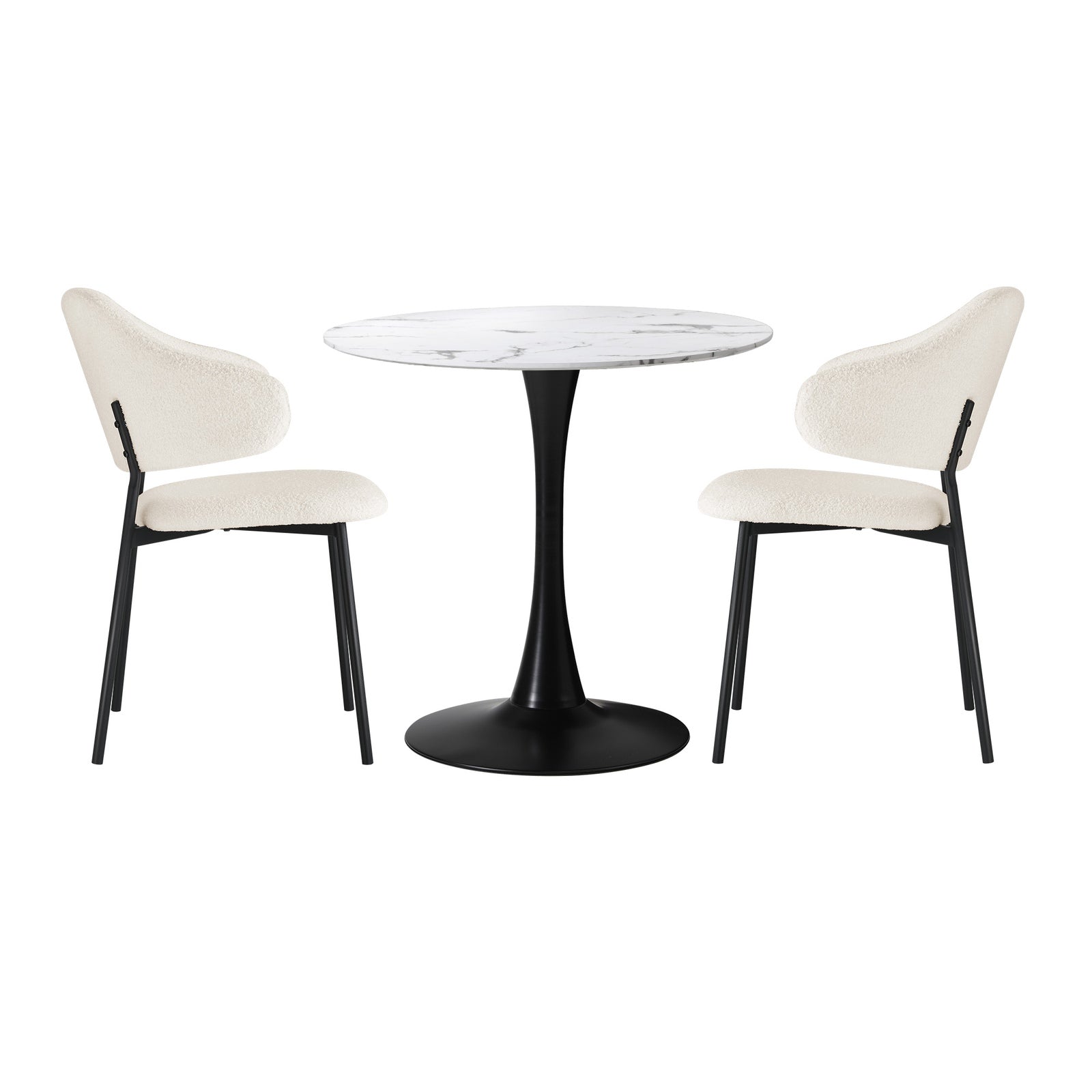 Oikiture 3PCS Dining Table Set Round Table Fabric Dining Chairs White&Black