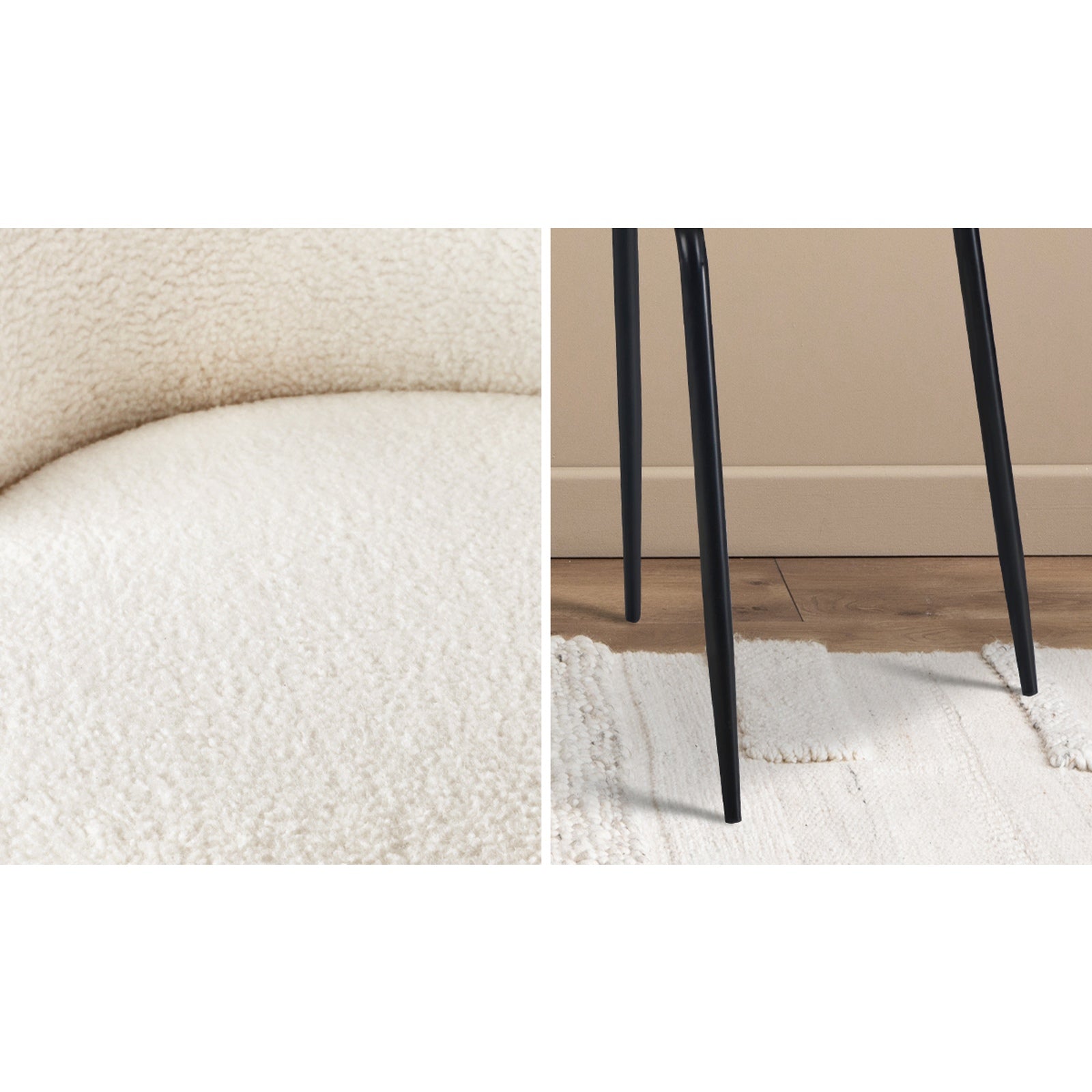 Oikiture 90cm Round Dining Table with 4PCS Dining Chairs Sherpa White - Sunyee