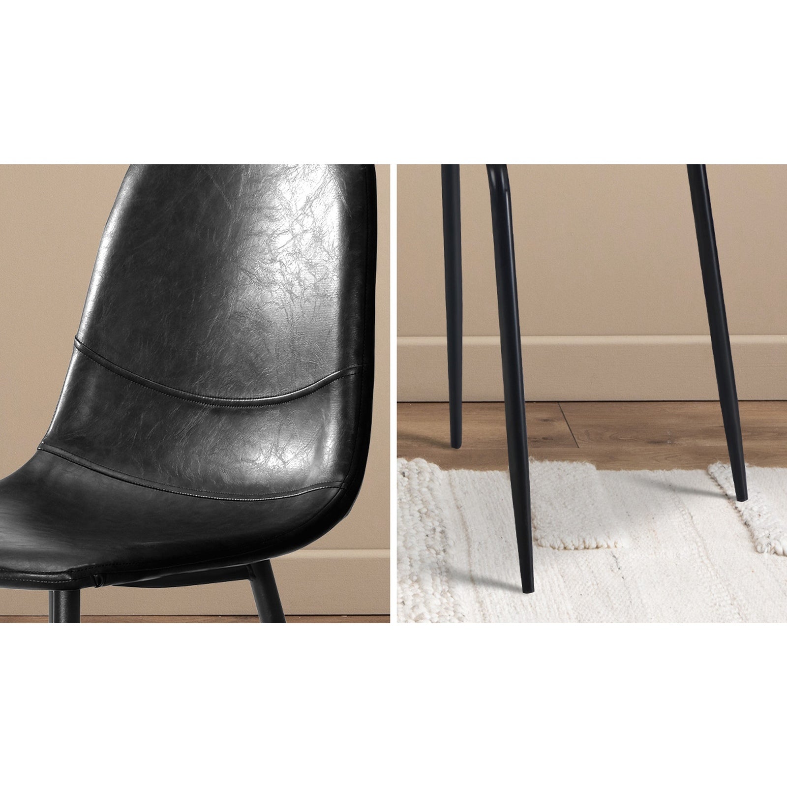 Oikiture 90cm Round Dining Table with 4x Dining Chairs PU Leather Black - Sunyee