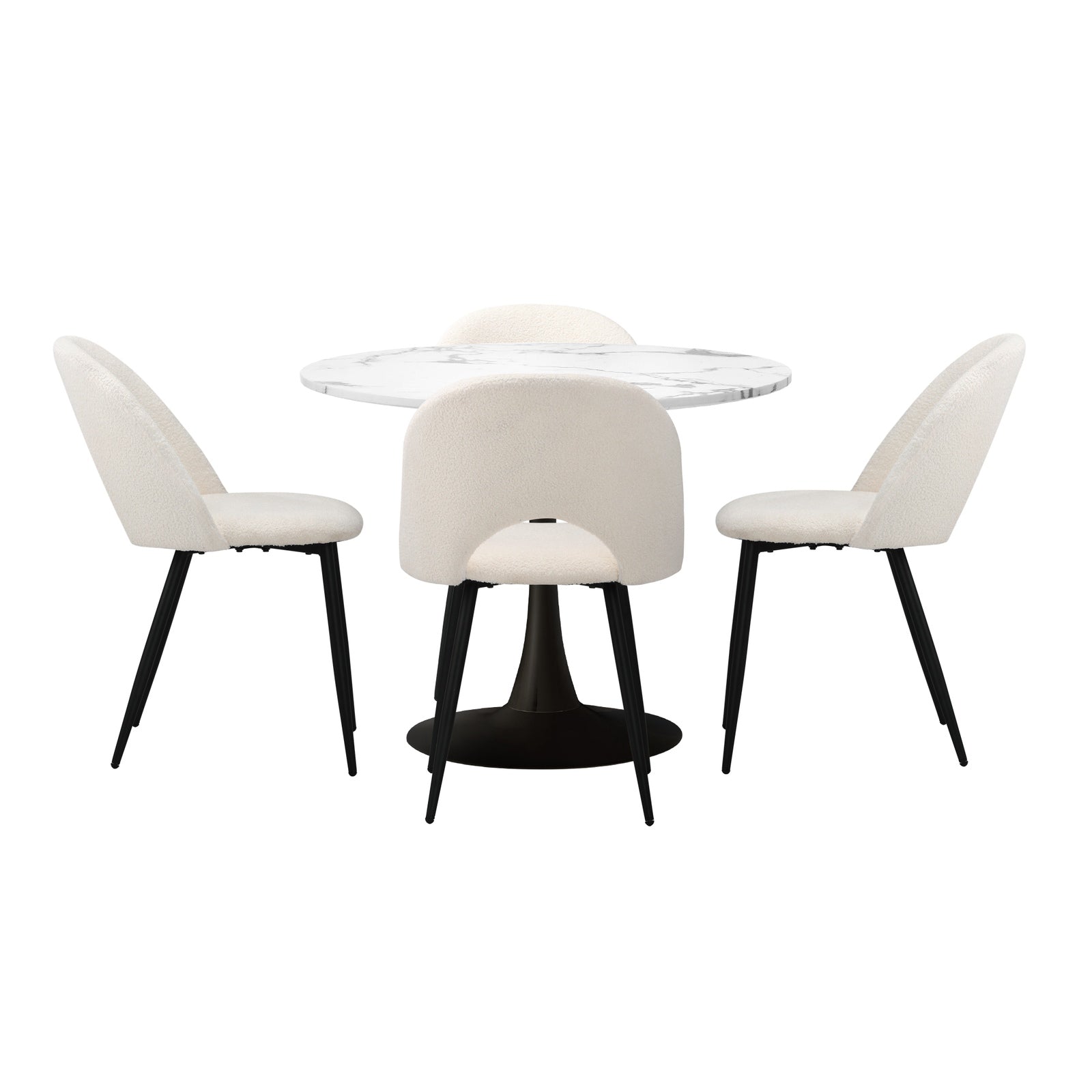 Oikiture 90cm Round Dining Table with 4PCS Dining Chairs White Sherpa - Sunyee