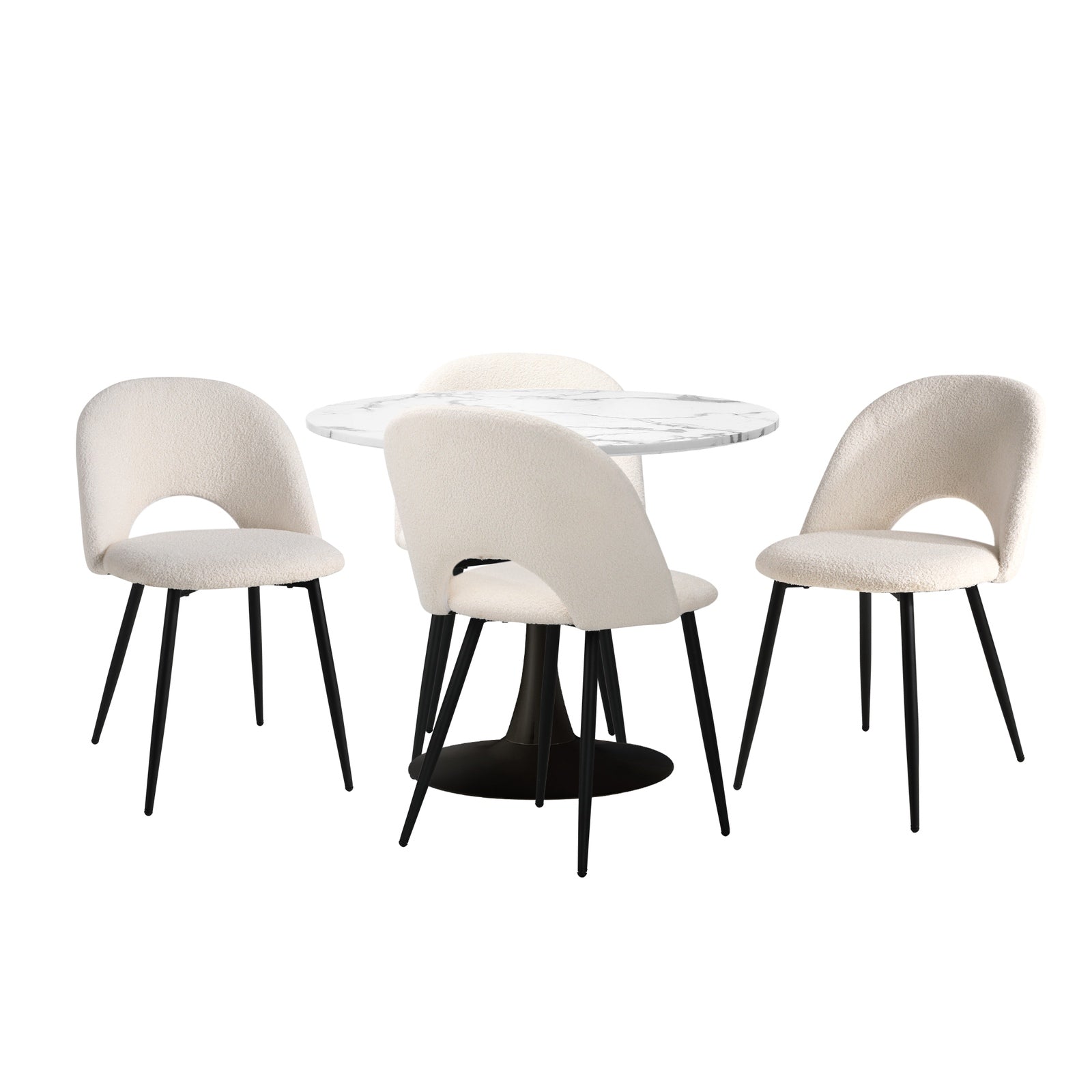 Oikiture 90cm Round Dining Table with 4PCS Dining Chairs White Sherpa - Sunyee