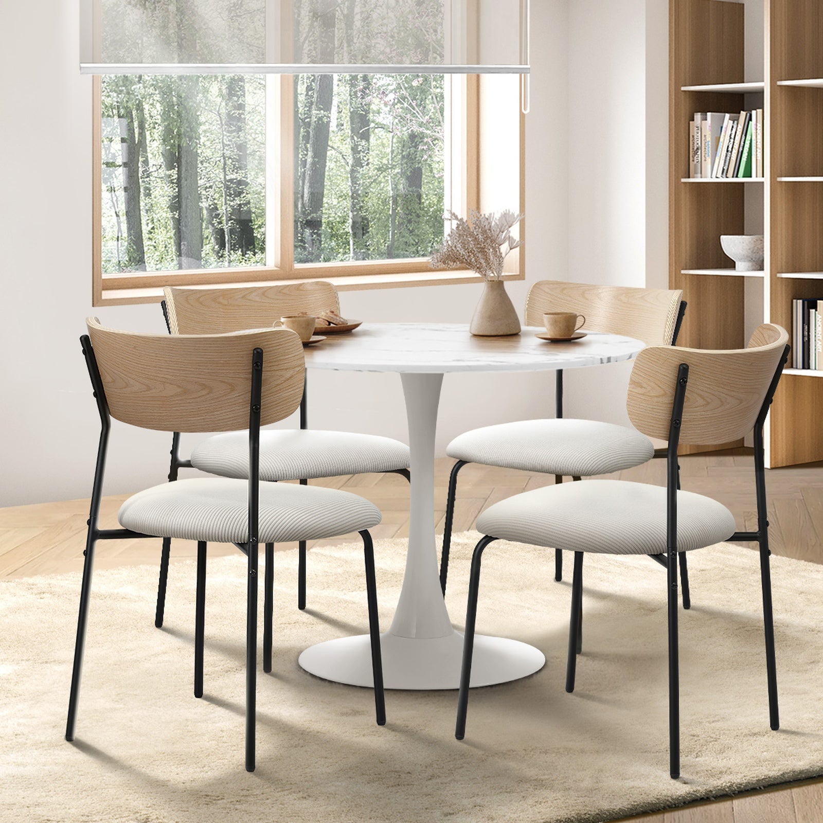 Oikiture 90cm Dining Table and Chairs 4-Seater Kitchen Furniture Set - Sunyee