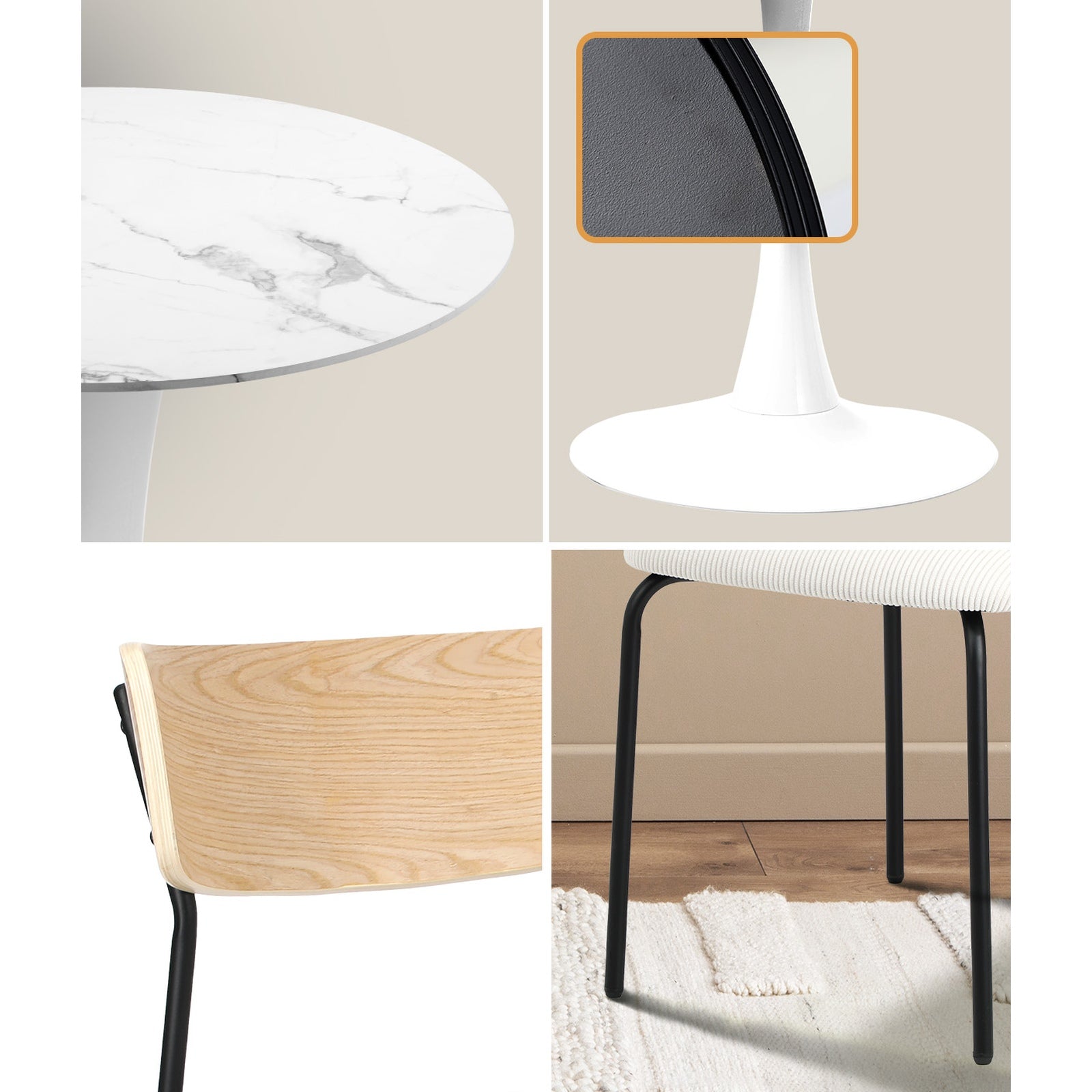 Oikiture 90cm Dining Table and Chairs 4-Seater Kitchen Furniture Set - Sunyee