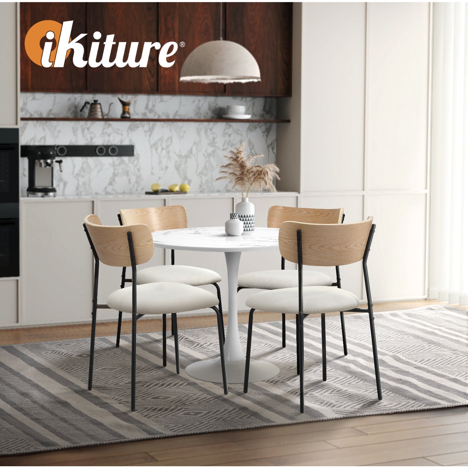 Oikiture 90cm Dining Table and Chairs 4-Seater Kitchen Furniture Set - Sunyee