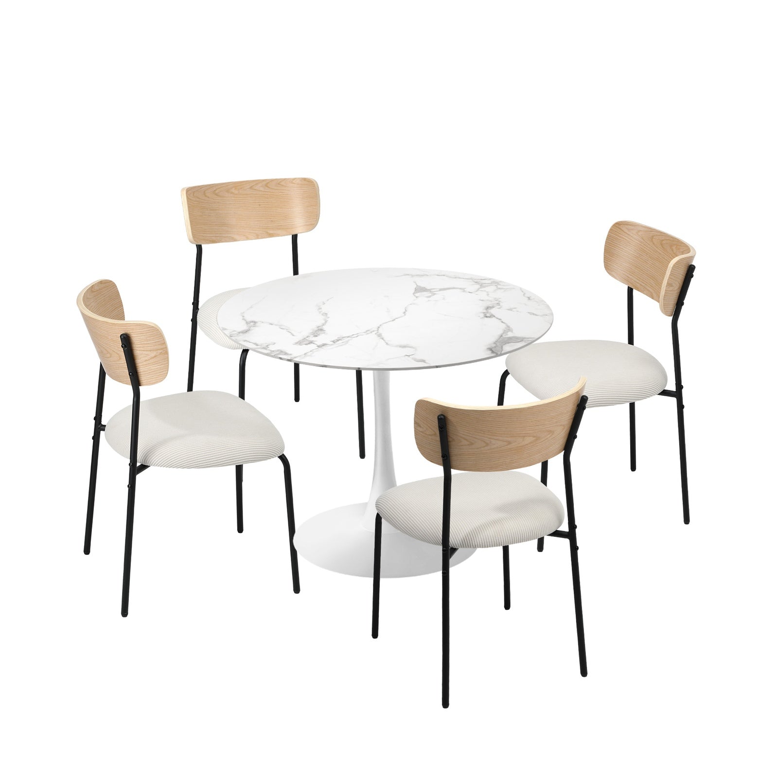 Oikiture 90cm Dining Table and Chairs 4-Seater Kitchen Furniture Set - Sunyee