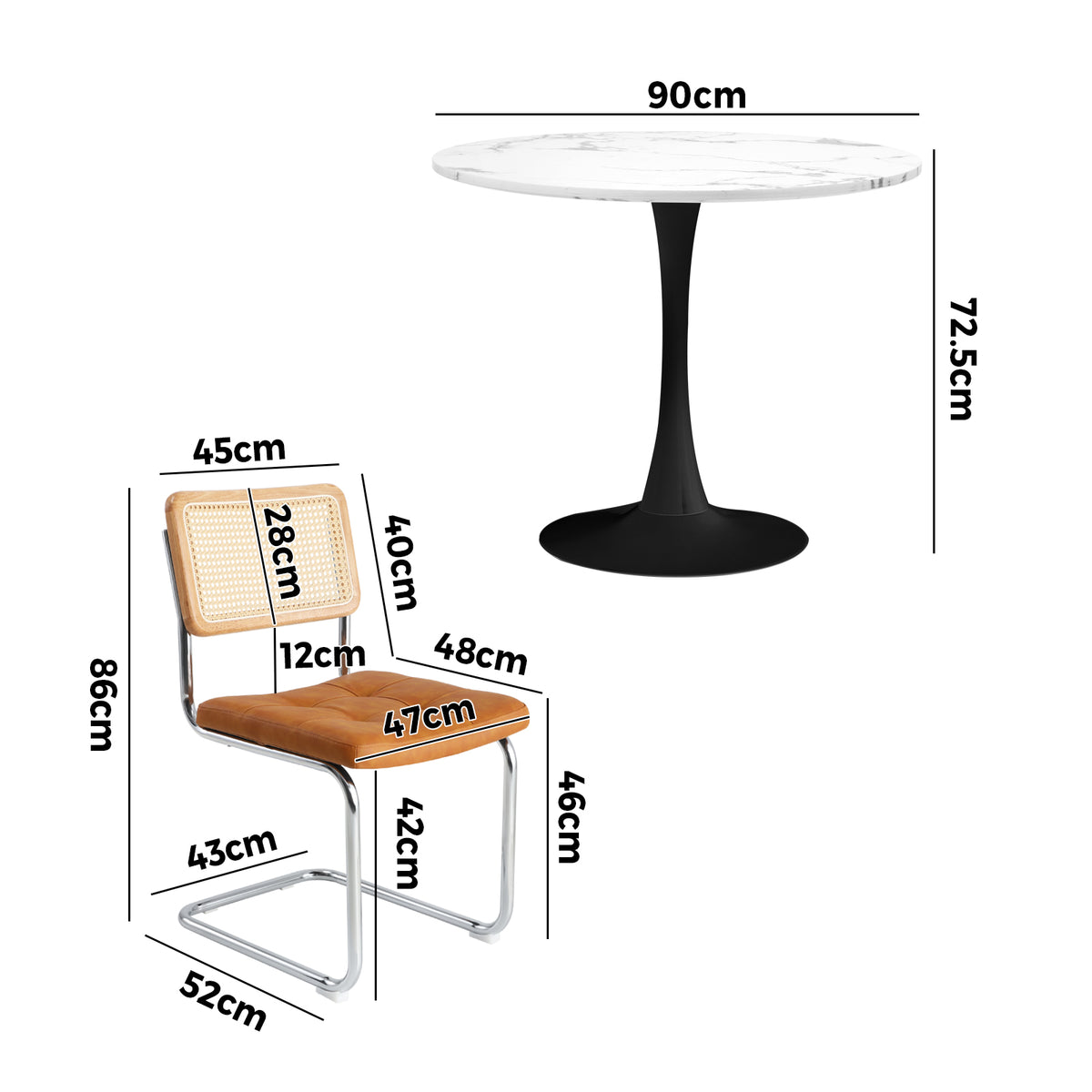 Oikiture 90cm Round Dining Table with 4PCS Dining Chairs PU Leather Brown - Sunyee