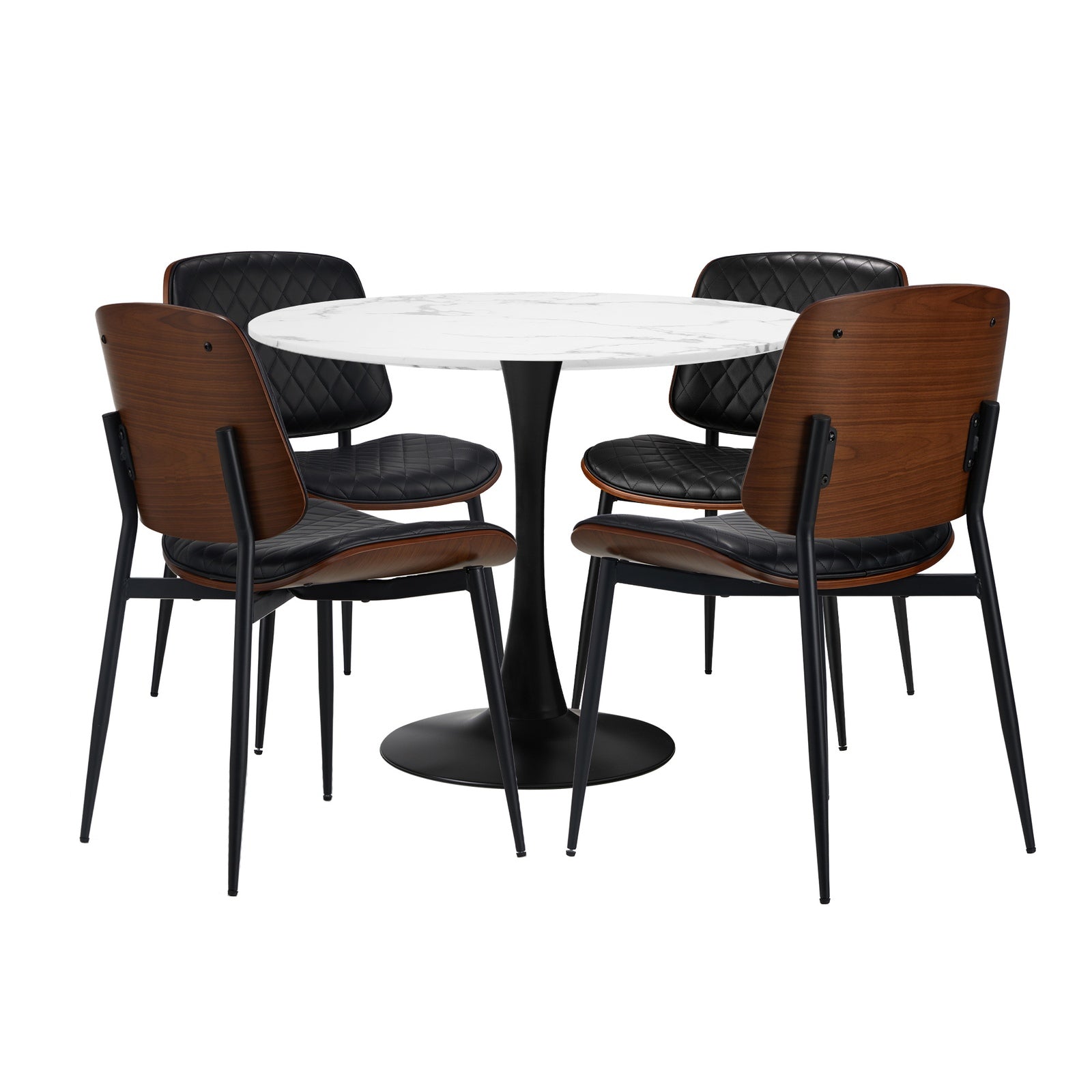 Oikiture 4 Seater Dining Table Set 90cm Round Table and Dining Chairs PU Leather - Sunyee
