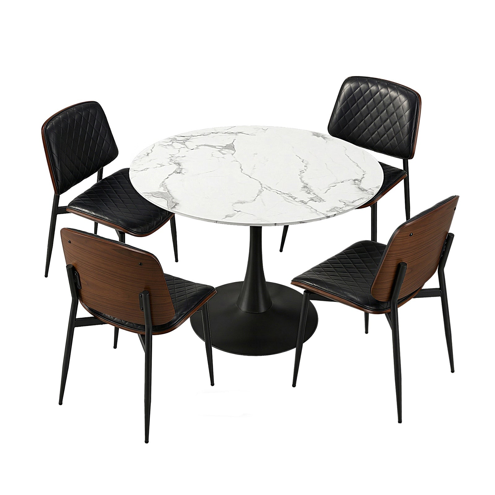 Oikiture 4 Seater Dining Table Set 90cm Round Table and Dining Chairs PU Leather - Sunyee