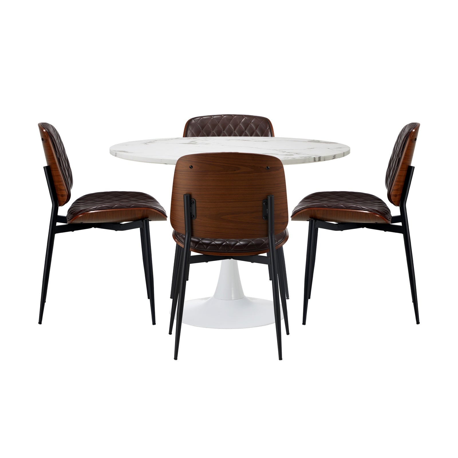 Oikiture Dining Table Set 90cm Round Dining Table and Chairs Brown&White