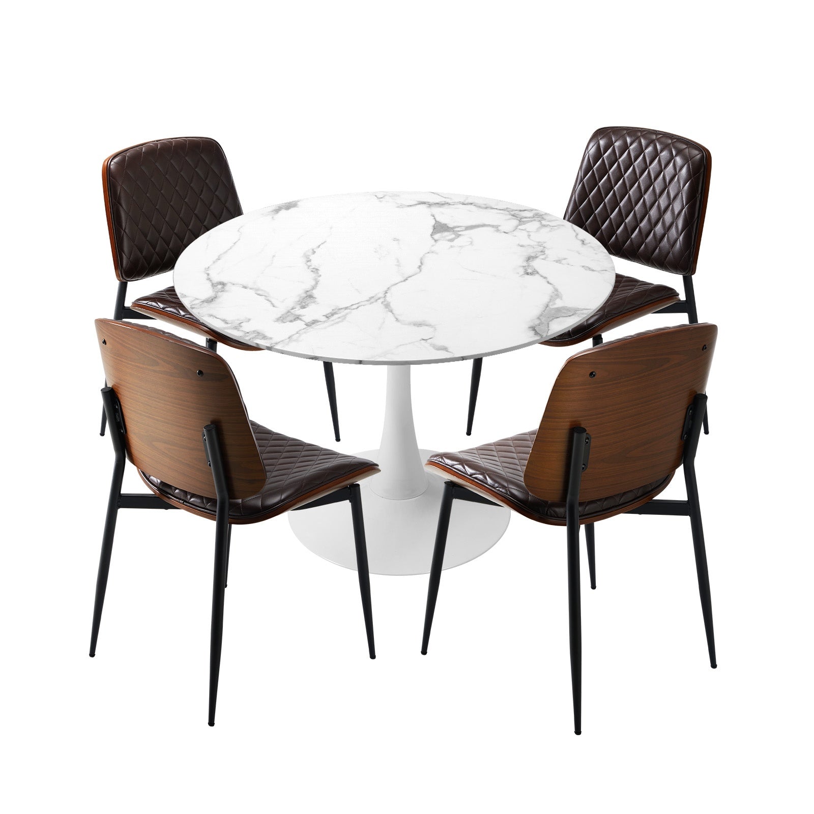 Oikiture Dining Table Set 90cm Round Dining Table and Chairs Brown&White