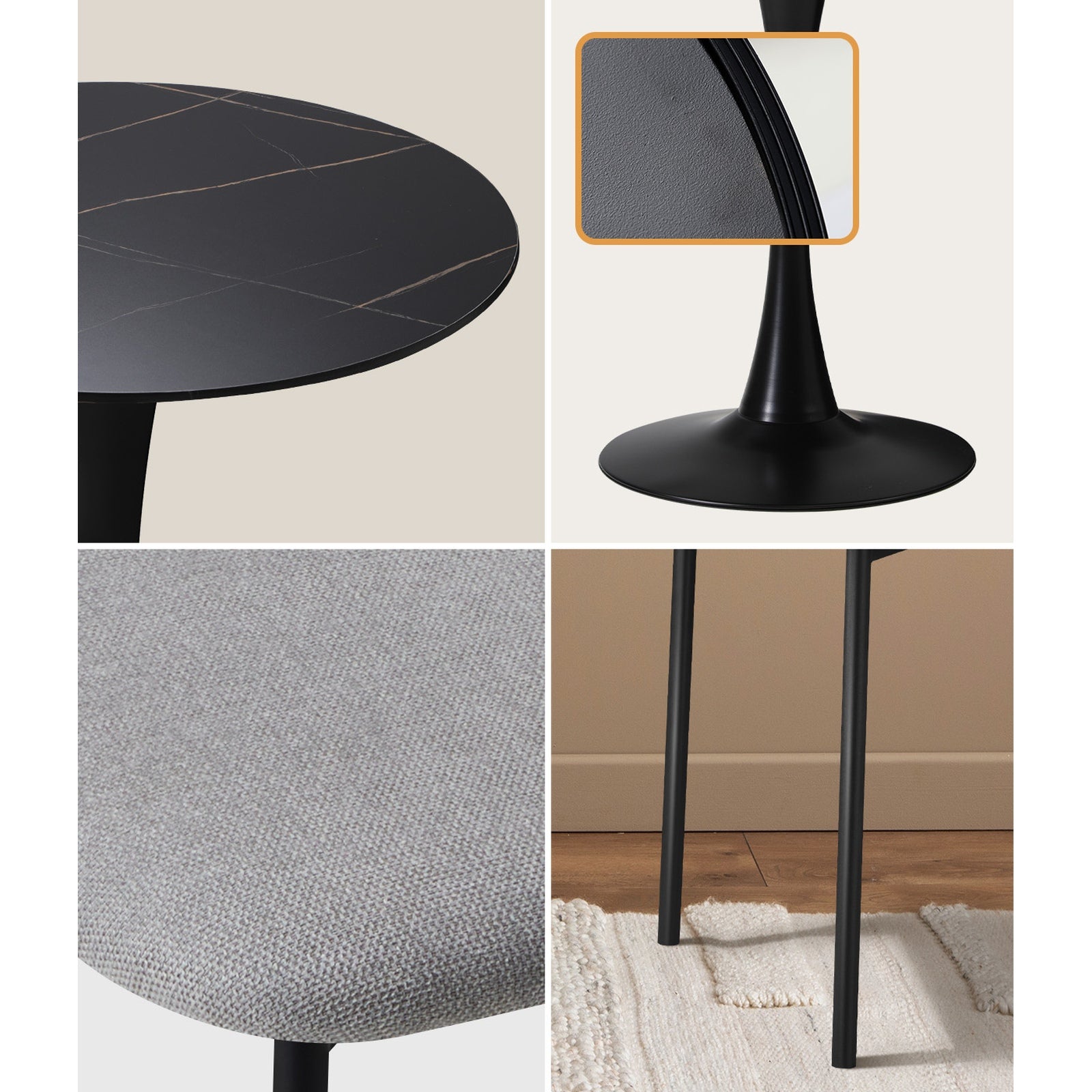 Oikiture 5PCS Dining Table Set Round Table Sherpa Dining Chairs Grey