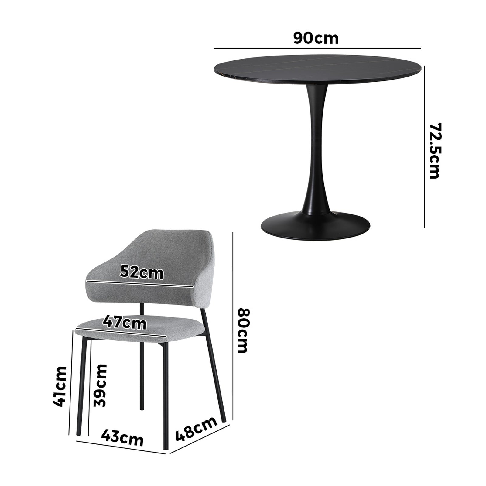 Oikiture 5PCS Dining Table Set Round Table Sherpa Dining Chairs Grey