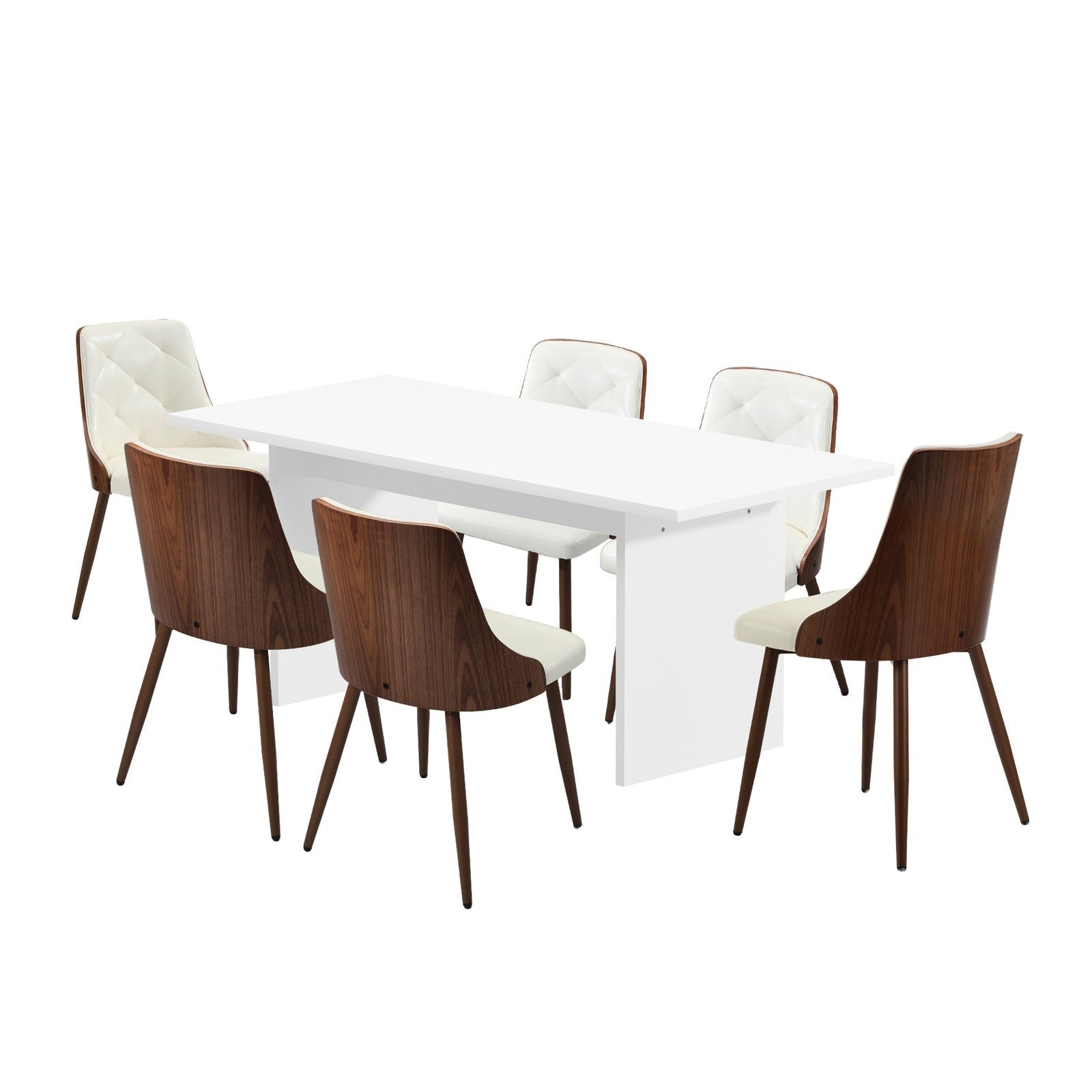 Oikiture 6-Seater Rectangular Dining Table and Chairs Wooden Kitchen Dining Set - Sunyee