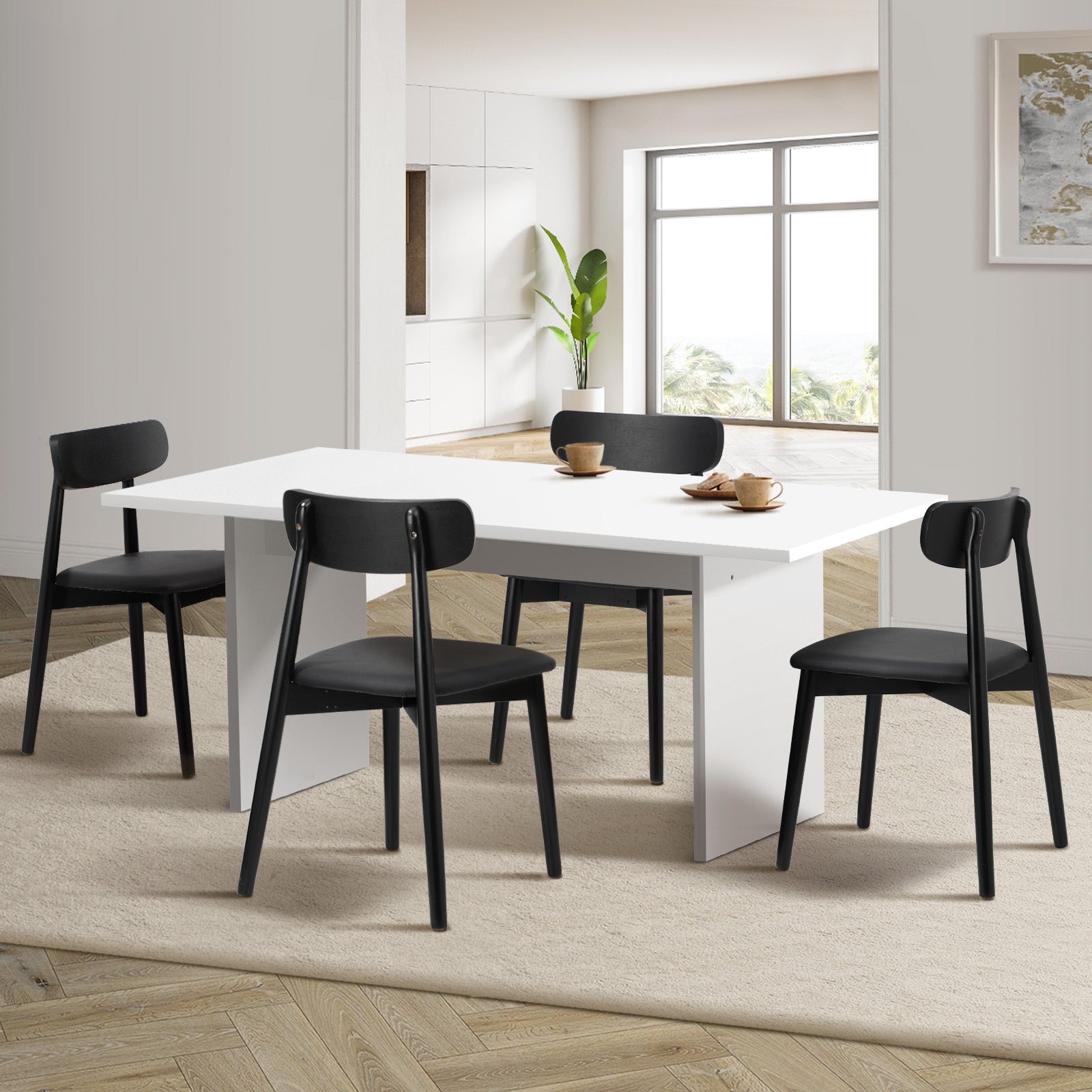 Oikiture 4-Seater Dining Table and Chairs Wooden Furniture Set Black - Sunyee