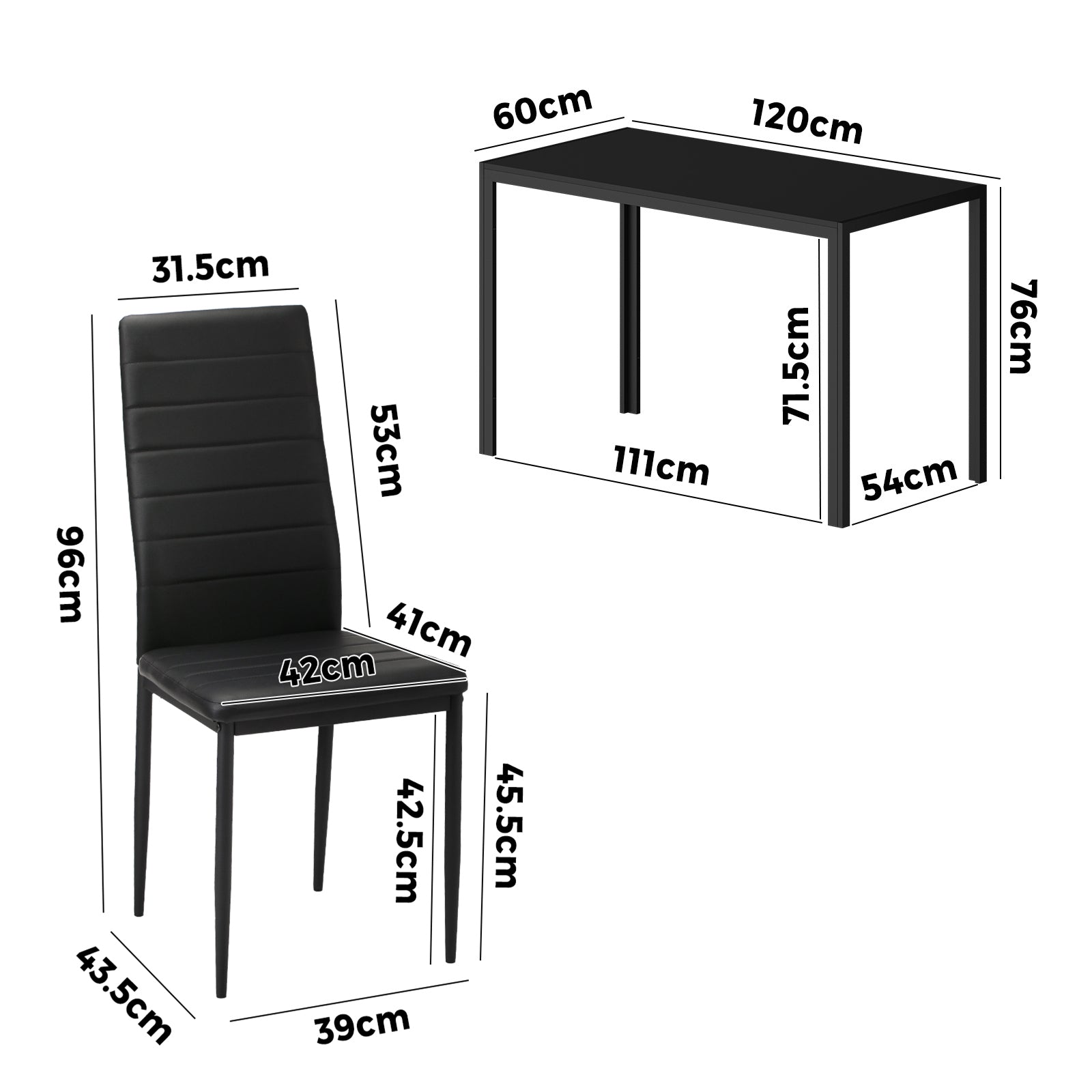 Oikiture 120cm Rectangle Dining Table with 4PCS Dining Chairs Wooden Black - Sunyee