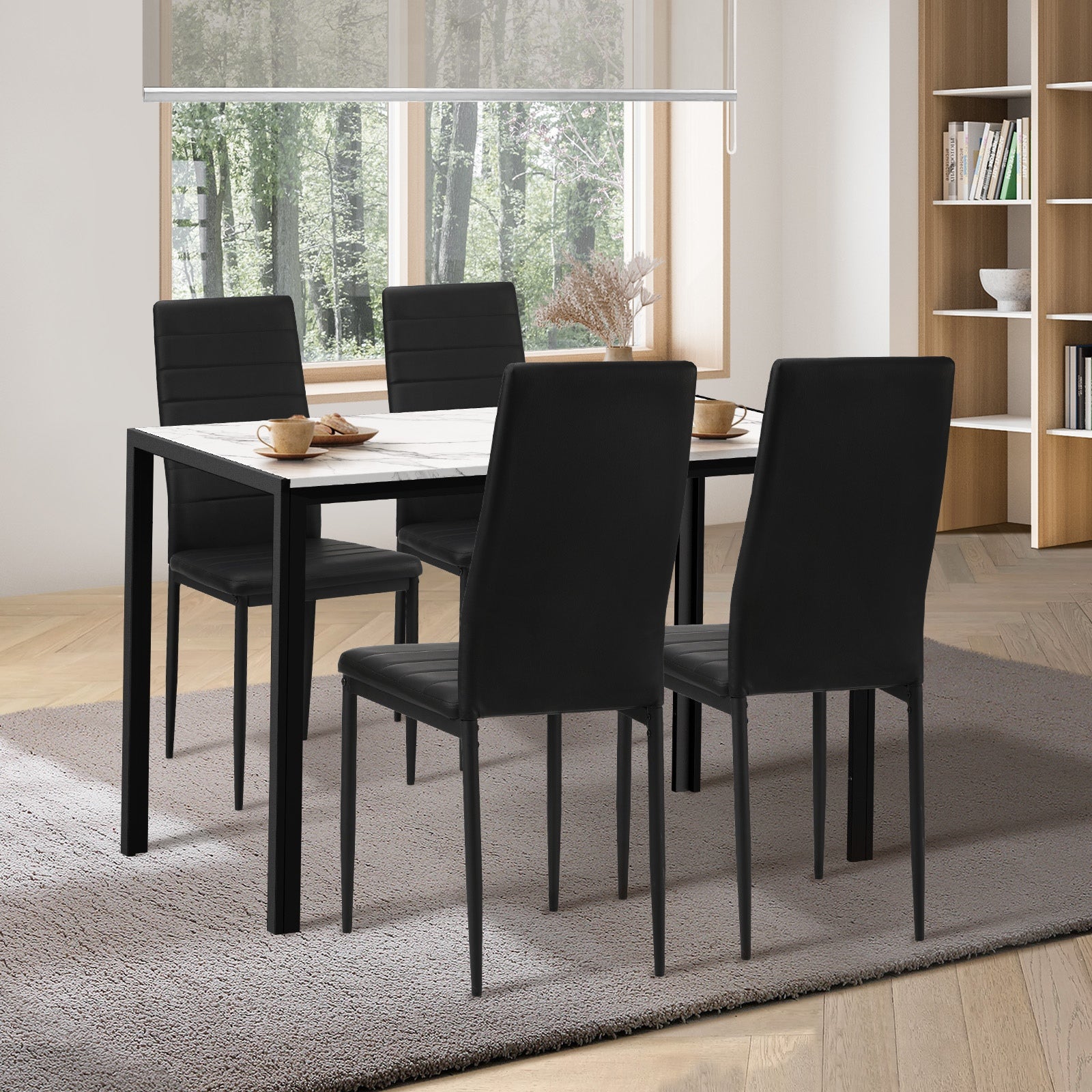 Oikiture 120cm Rectangle Dining Table with 4PCS Dining Chairs Marble White&Black - Sunyee