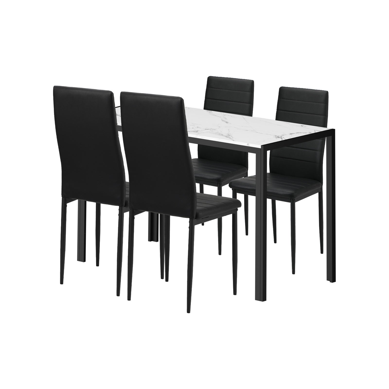 Oikiture 120cm Rectangle Dining Table with 4PCS Dining Chairs Marble White&Black - Sunyee