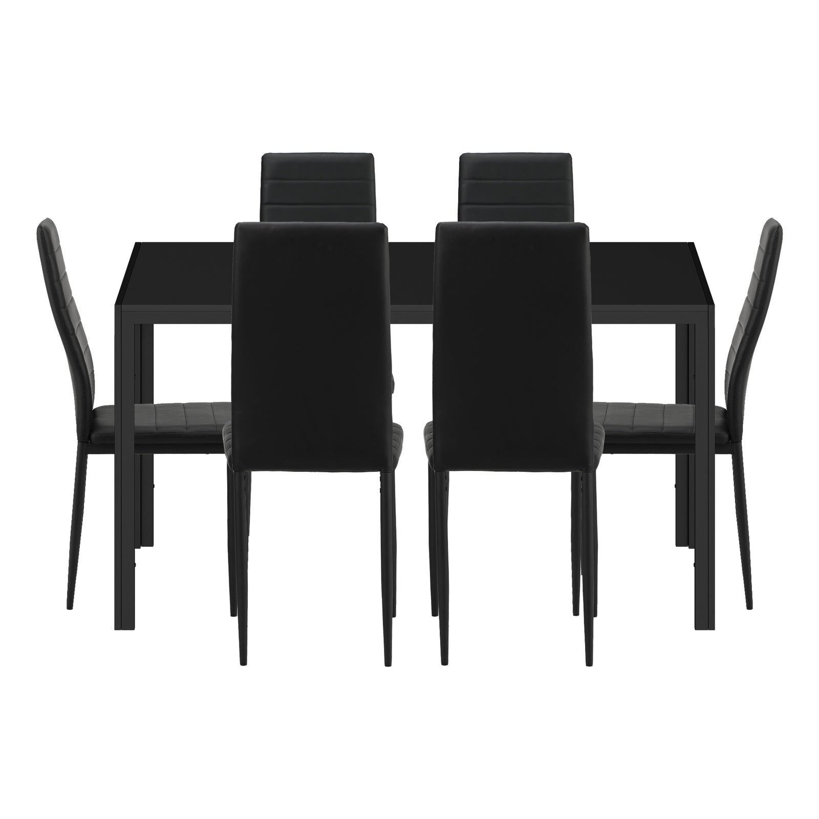 Oikiture 140cm Rectangle Dining Table with 6PCS Dining Chairs Wooden Black - Sunyee
