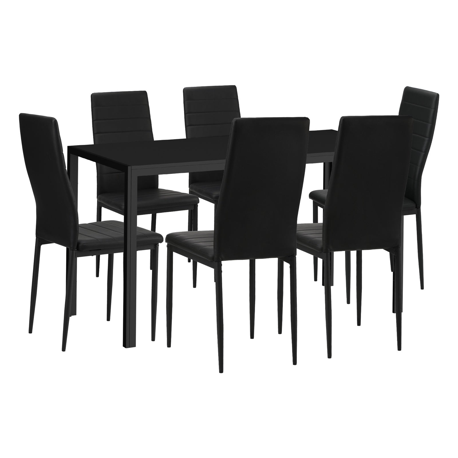 Oikiture 140cm Rectangle Dining Table with 6PCS Dining Chairs Wooden Black - Sunyee
