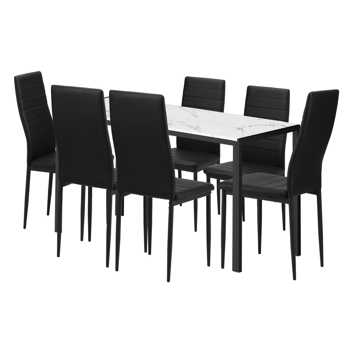 Oikiture 140cm Rectangle Dining Table with 6PCS Dining Chairs Marble White&Black - Sunyee