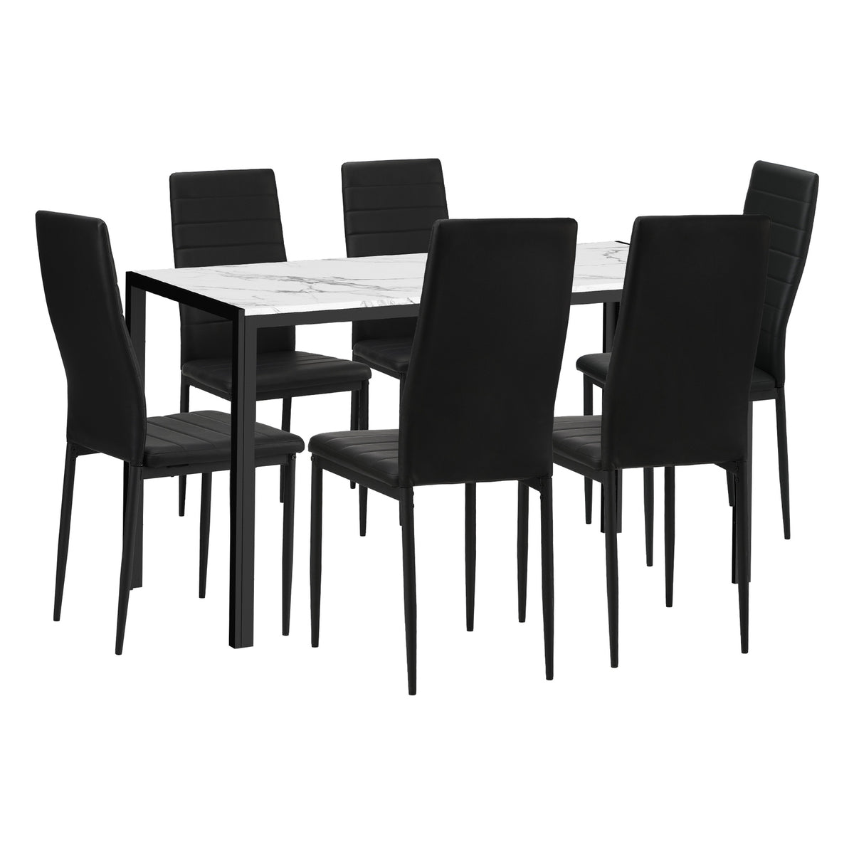 Oikiture 140cm Rectangle Dining Table with 6PCS Dining Chairs Marble White&Black - Sunyee