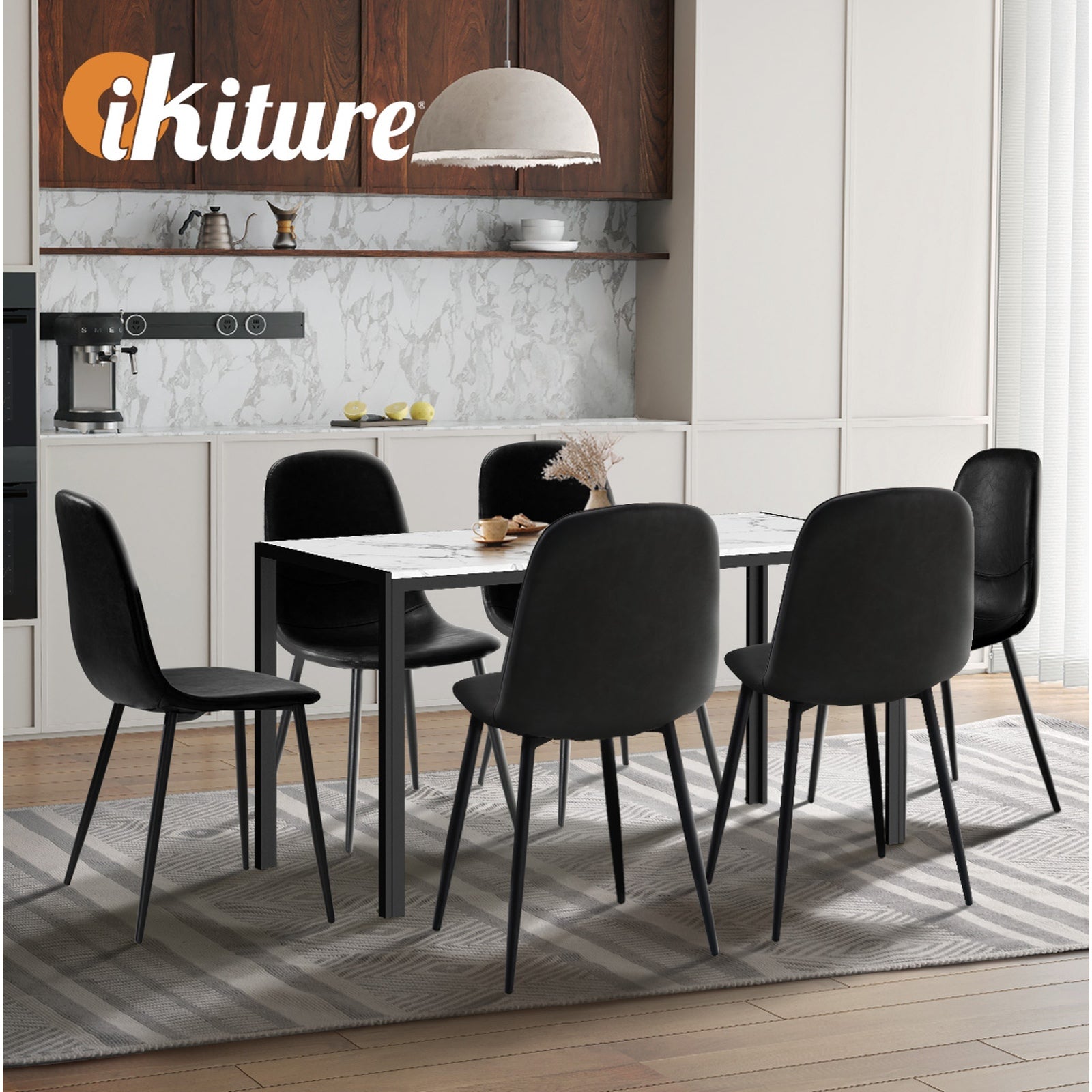 Oikiture 1.4m Rectangular Dining Table and Chairs 6-Seater Kitchen Furniture Set - Sunyee