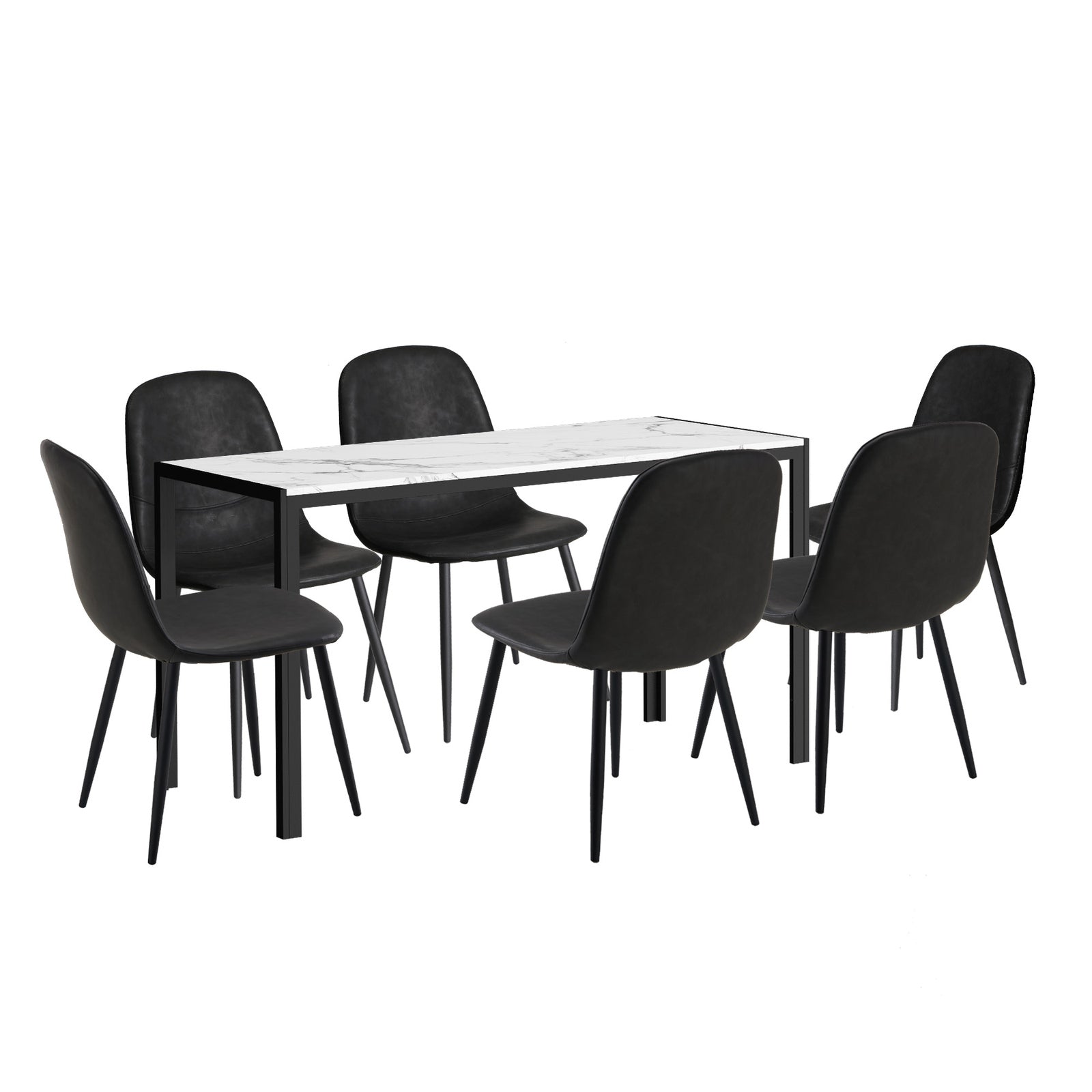 Oikiture 1.4m Rectangular Dining Table and Chairs 6-Seater Kitchen Furniture Set - Sunyee