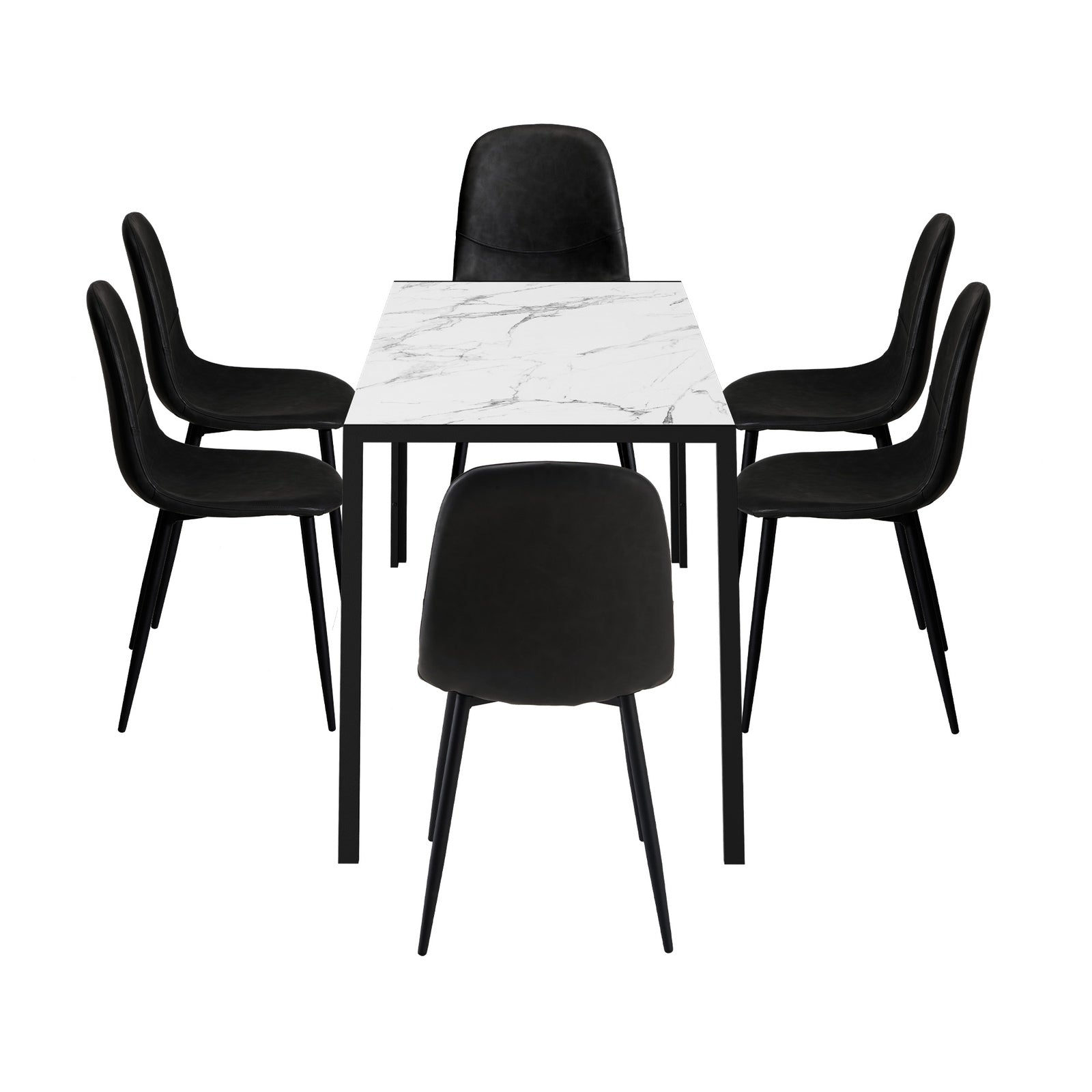 Oikiture 1.4m Rectangular Dining Table and Chairs 6-Seater Kitchen Furniture Set - Sunyee