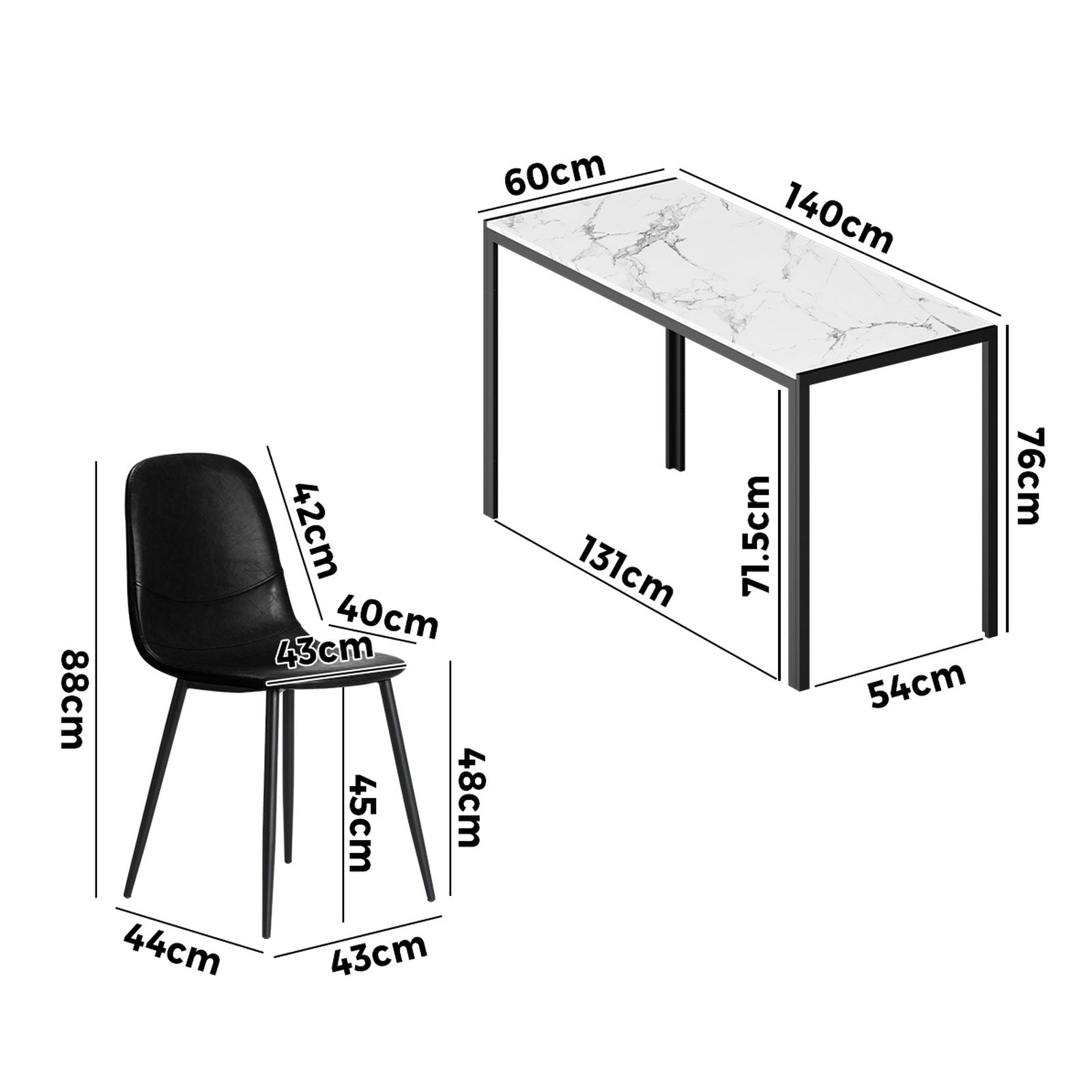 Oikiture 1.4m Rectangular Dining Table and Chairs 6-Seater Kitchen Furniture Set - Sunyee