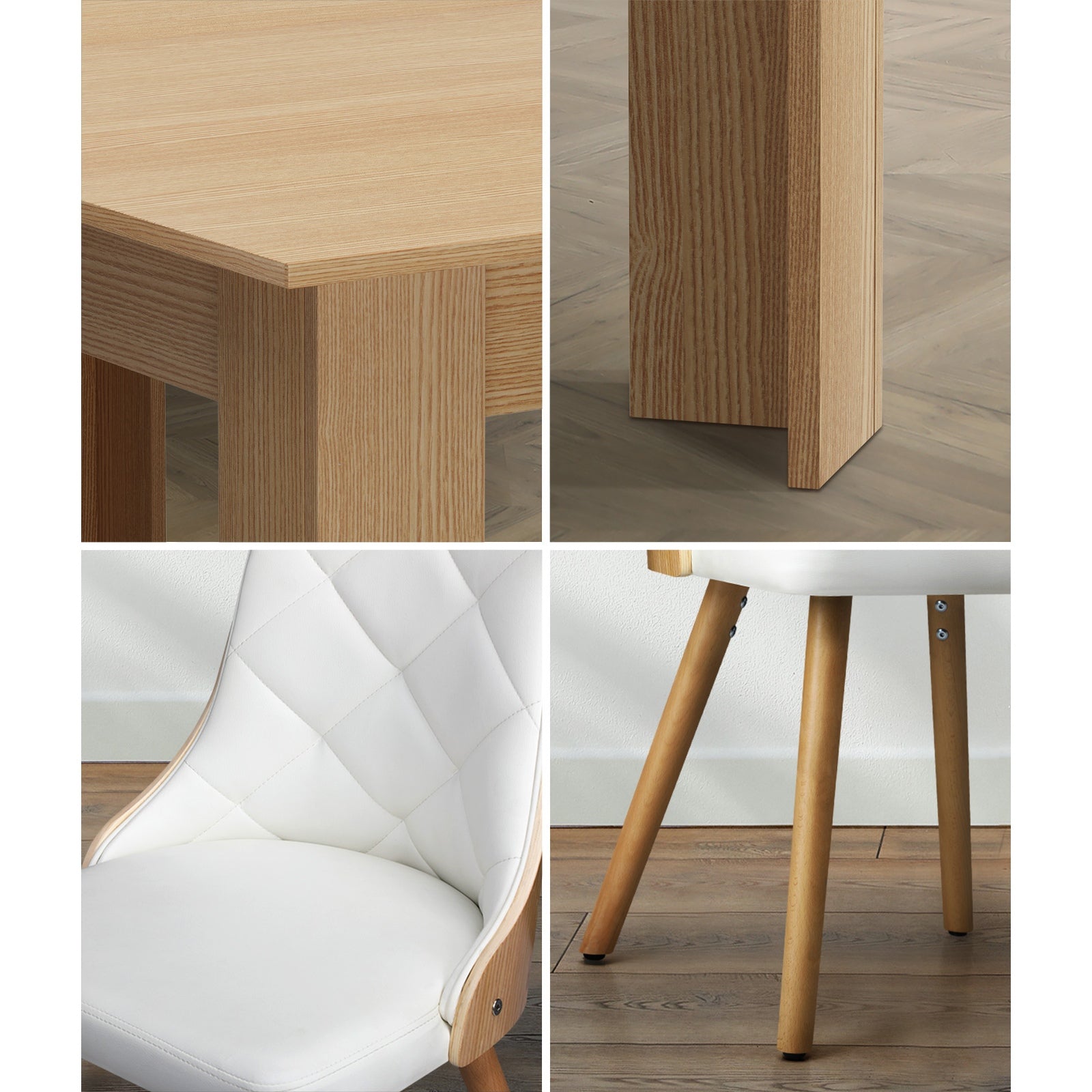 Oikiture 200cm Extendable Dining Table with 6PCS Dining Chairs PU Leather White - Sunyee