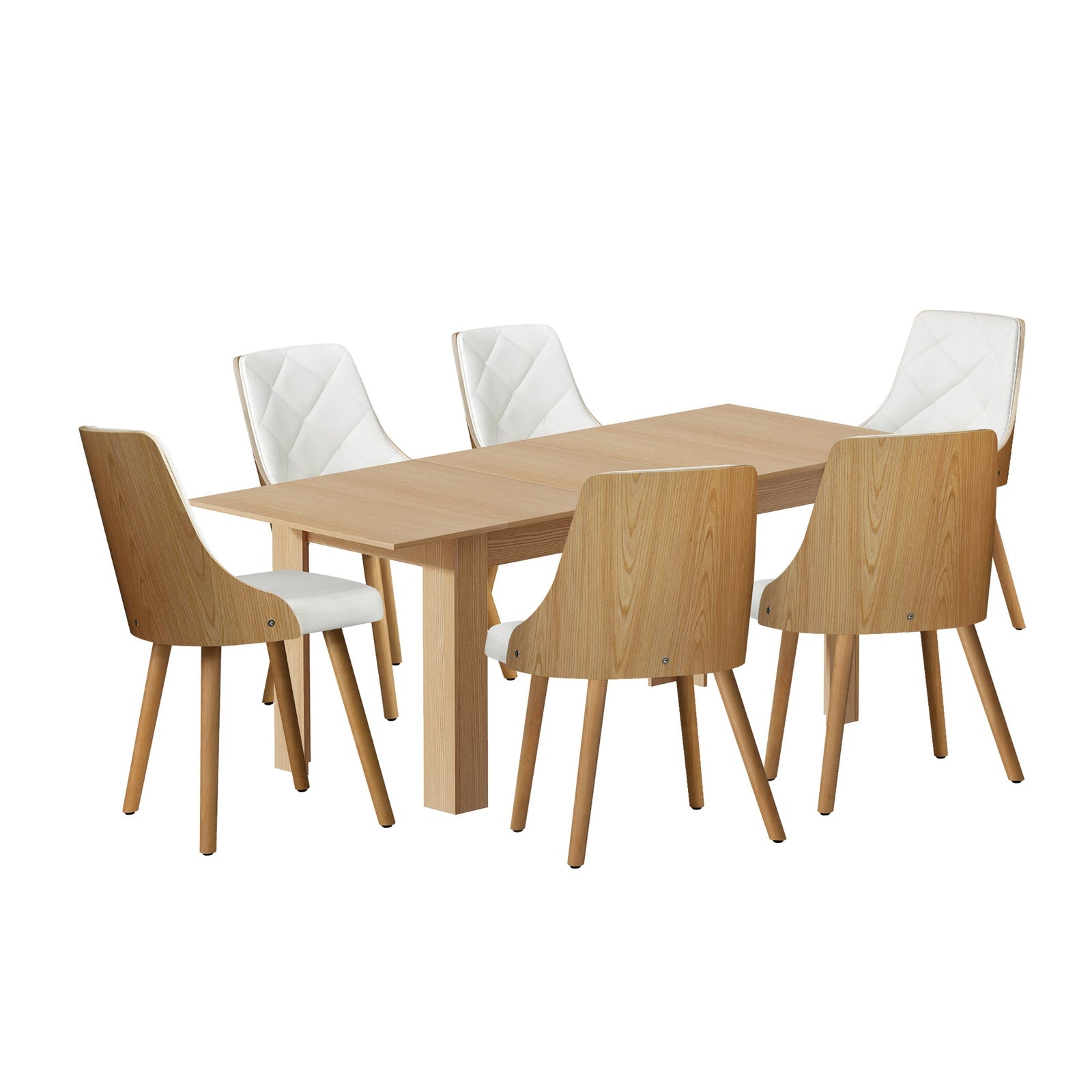 Oikiture 200cm Extendable Dining Table with 6PCS Dining Chairs PU Leather White - Sunyee