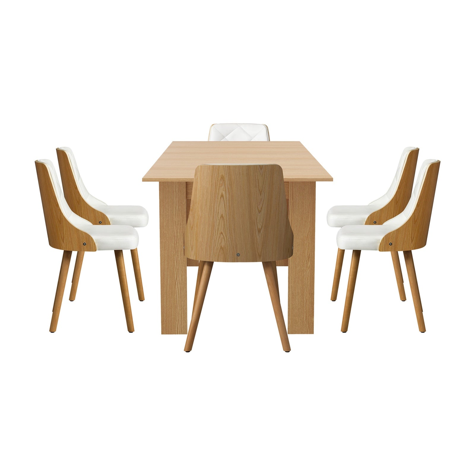 Oikiture 200cm Extendable Dining Table with 6PCS Dining Chairs PU Leather White - Sunyee
