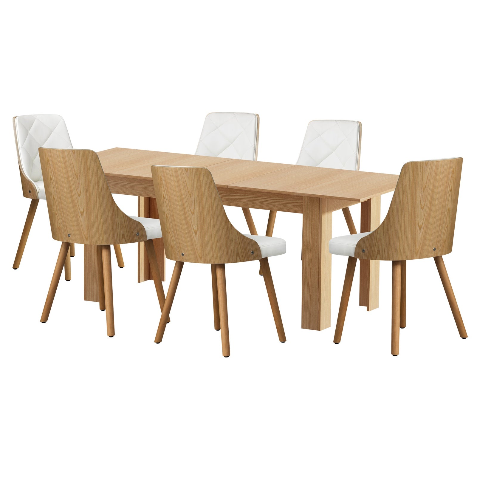 Oikiture 200cm Extendable Dining Table with 6PCS Dining Chairs PU Leather White - Sunyee