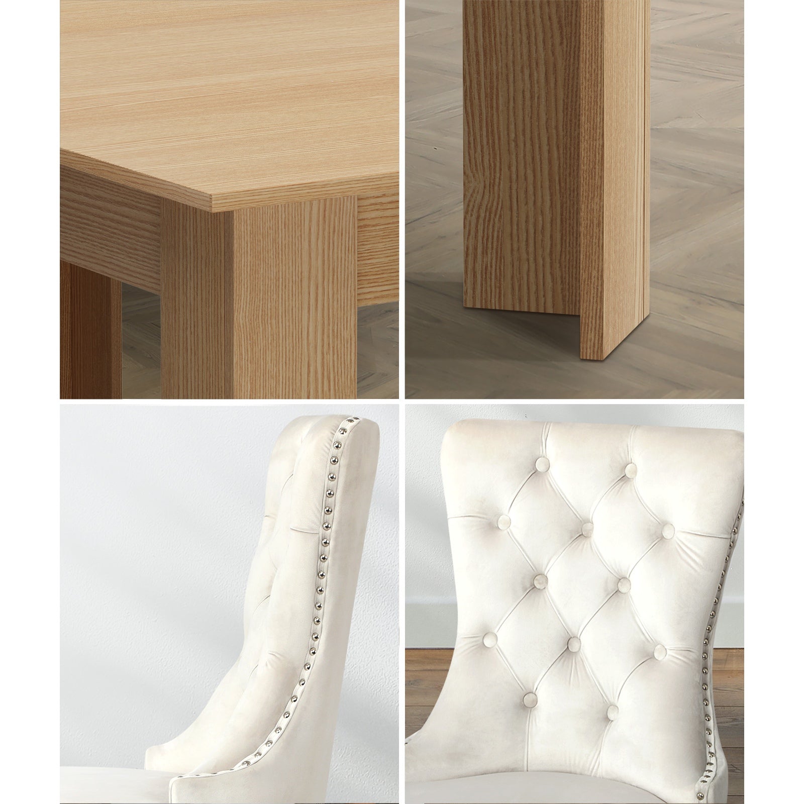 Oikiture 200cm Extendable Dining Table with 6PCS Dining Chairs Velvet Beige - Sunyee