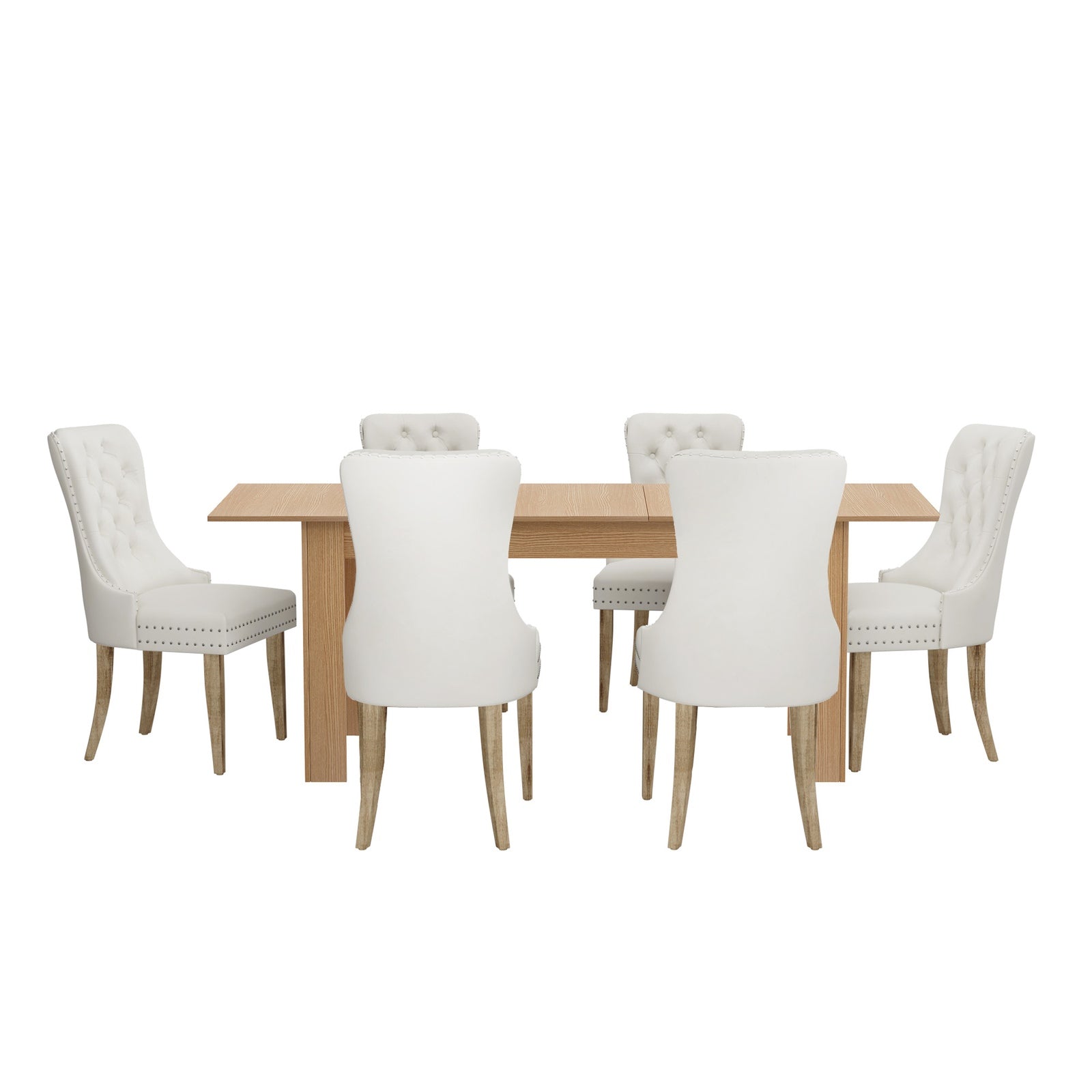 Oikiture 200cm Extendable Dining Table with 6PCS Dining Chairs Velvet Beige - Sunyee