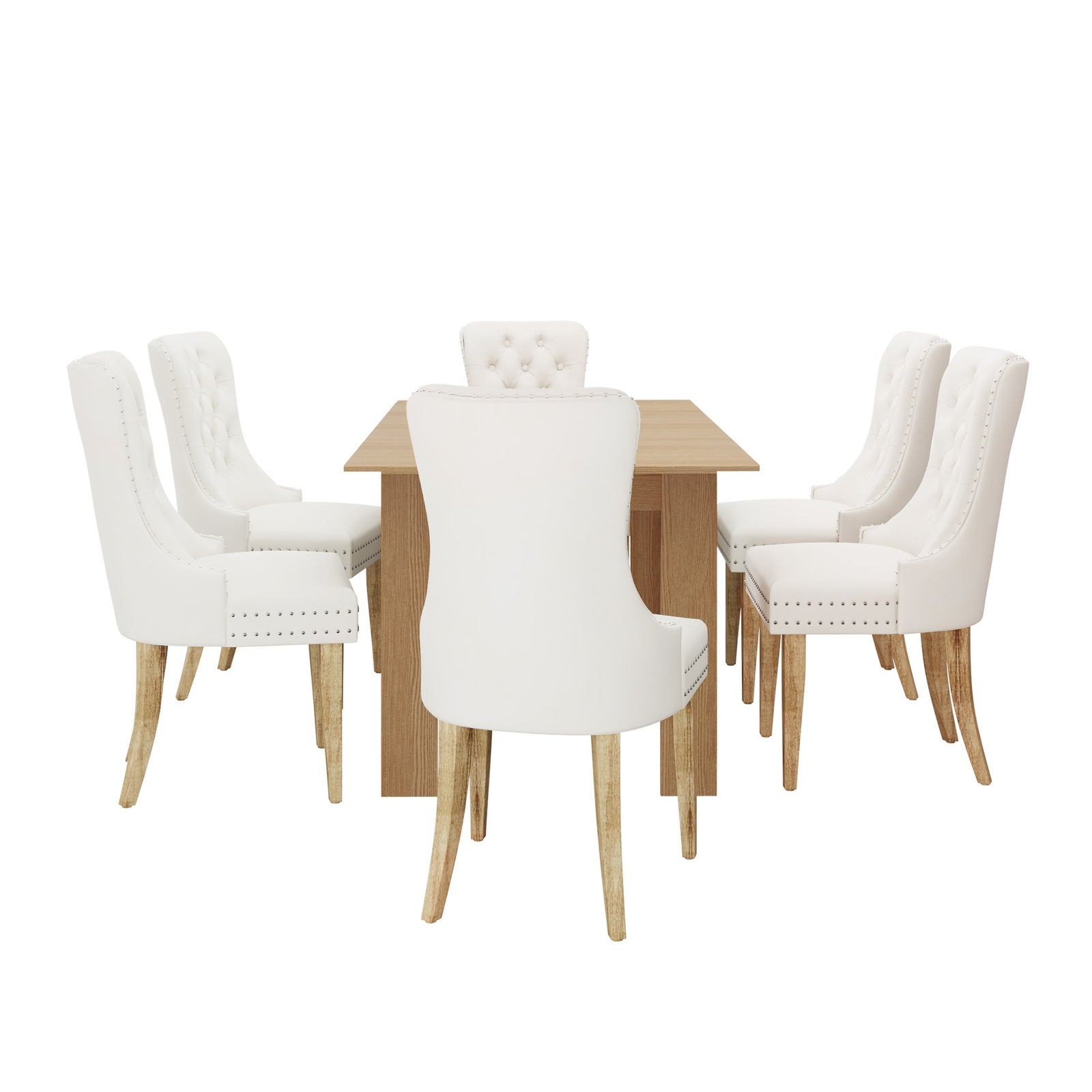 Oikiture 200cm Extendable Dining Table with 6PCS Dining Chairs Velvet Beige - Sunyee