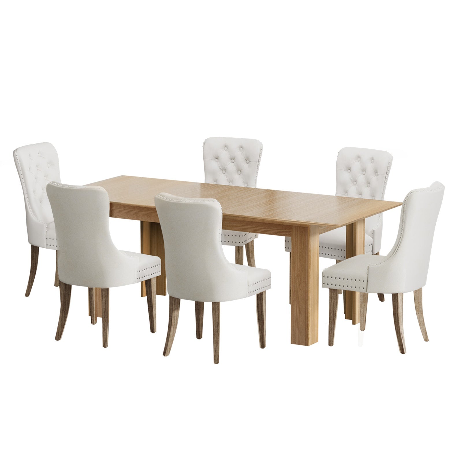 Oikiture 200cm Extendable Dining Table with 6PCS Dining Chairs Velvet Beige - Sunyee