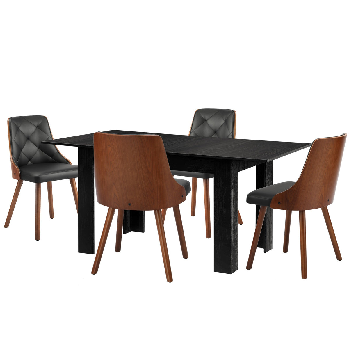 Oikiture 160cm Extendable Dining Table with 4PCS Dining Chairs PU Leather Black - Sunyee