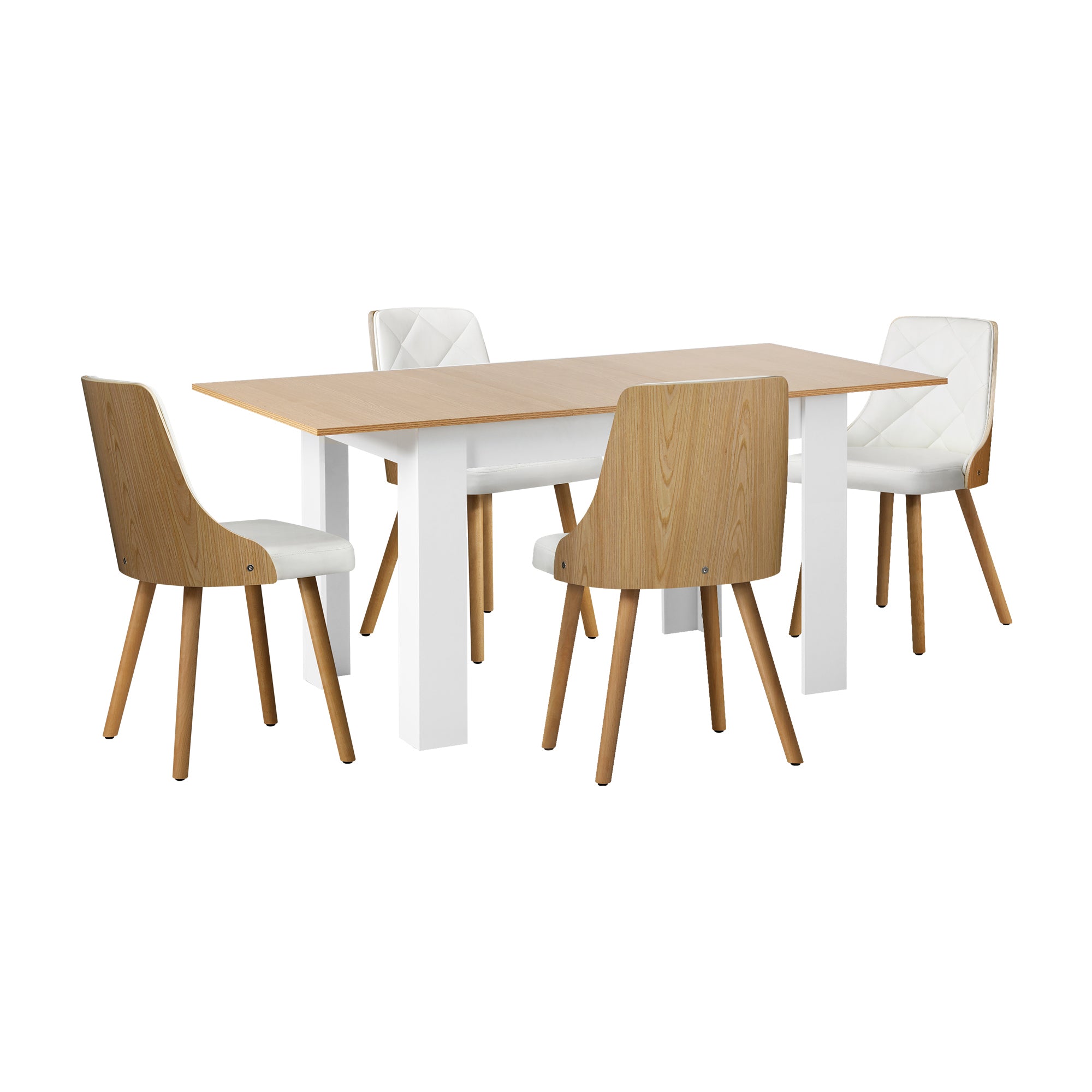 Oikiture 160cm Extendable Dining Table with 4PCS Dining Chairs PU Leather White - Sunyee