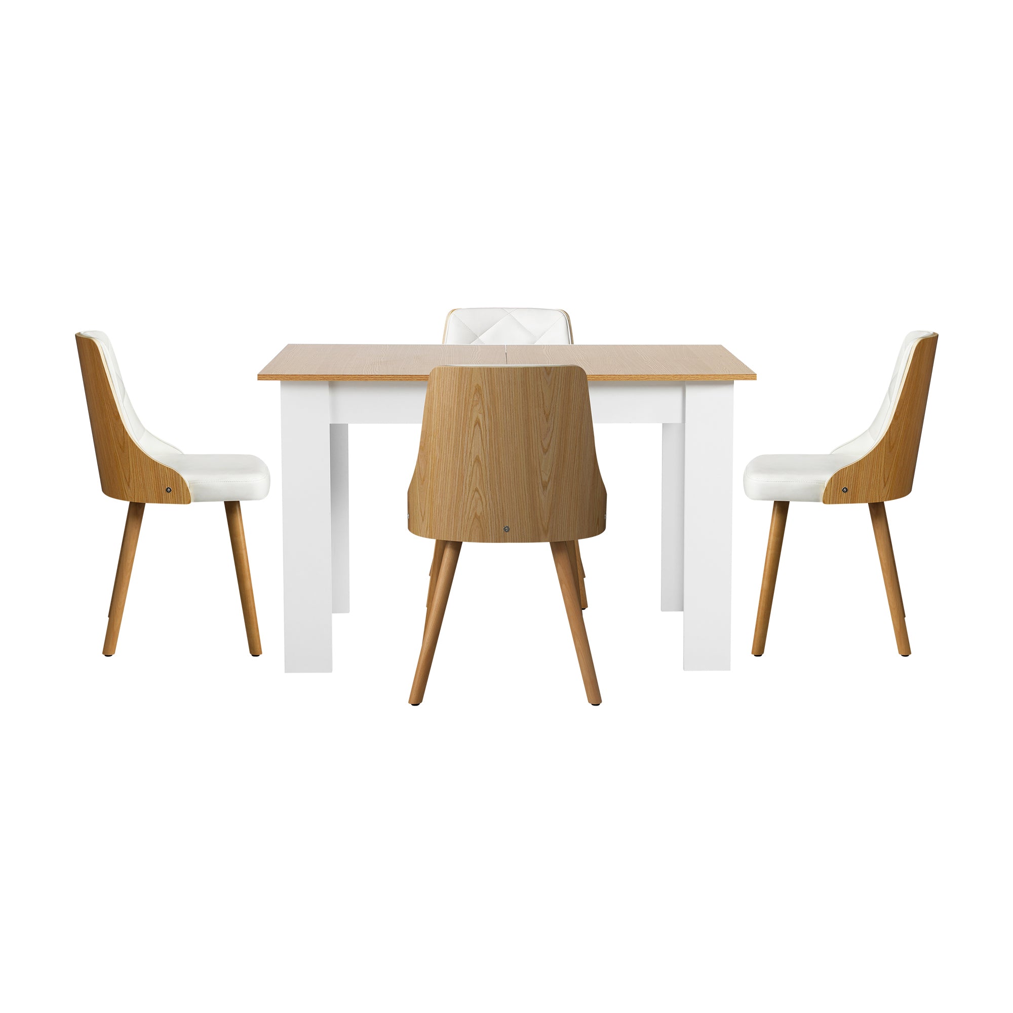 Oikiture 160cm Extendable Dining Table with 4PCS Dining Chairs PU Leather White - Sunyee
