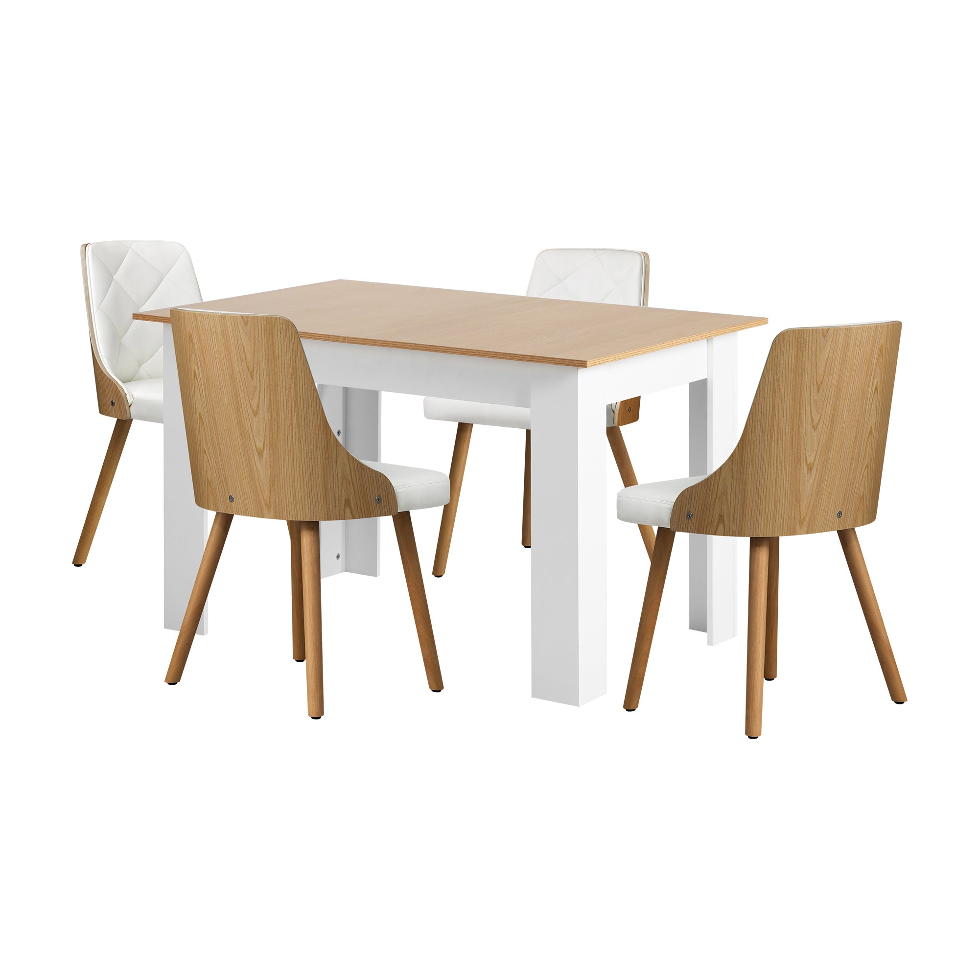 Oikiture 160cm Extendable Dining Table with 4PCS Dining Chairs PU Leather White - Sunyee